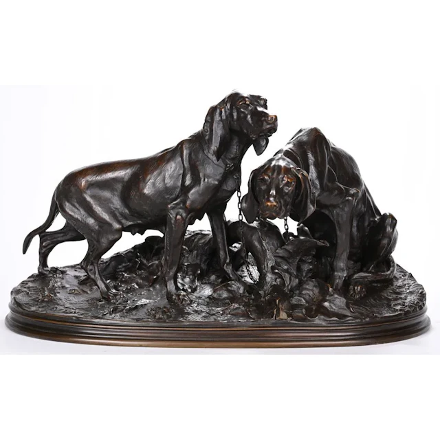 MENE, Pierre-Jules. (1810–1879). “Saintonge Bitch Dogs.” Bronze with