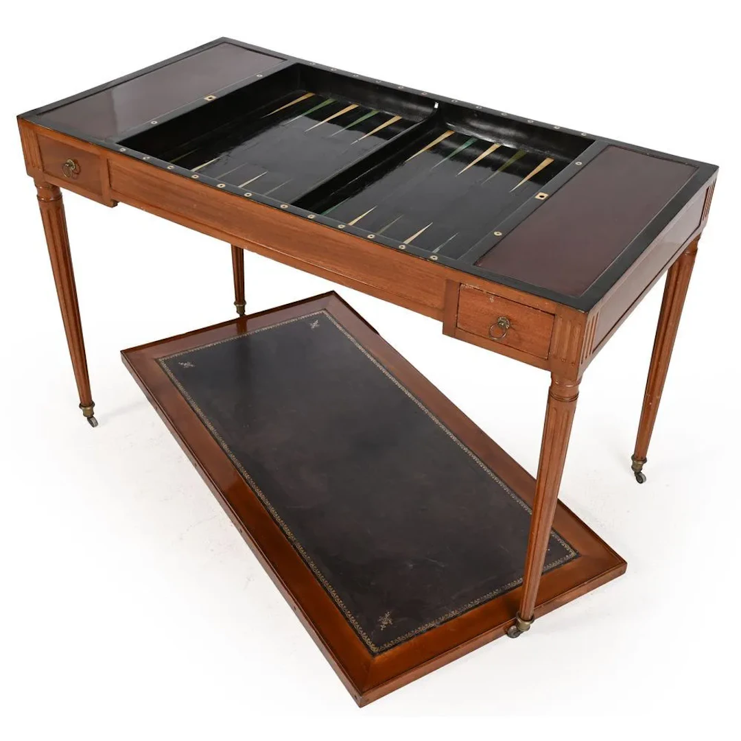 LOUIS XVI TRIC TRAC TABLE in mahogany and mahogany veneer with a removable