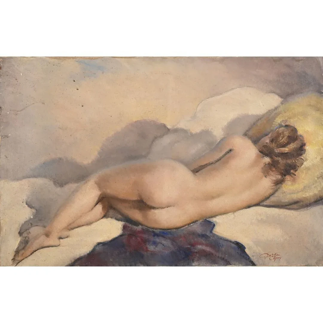 GUINEGAULT, Georges. (1893–1982). “Reclining Nude Model.” Signed oil