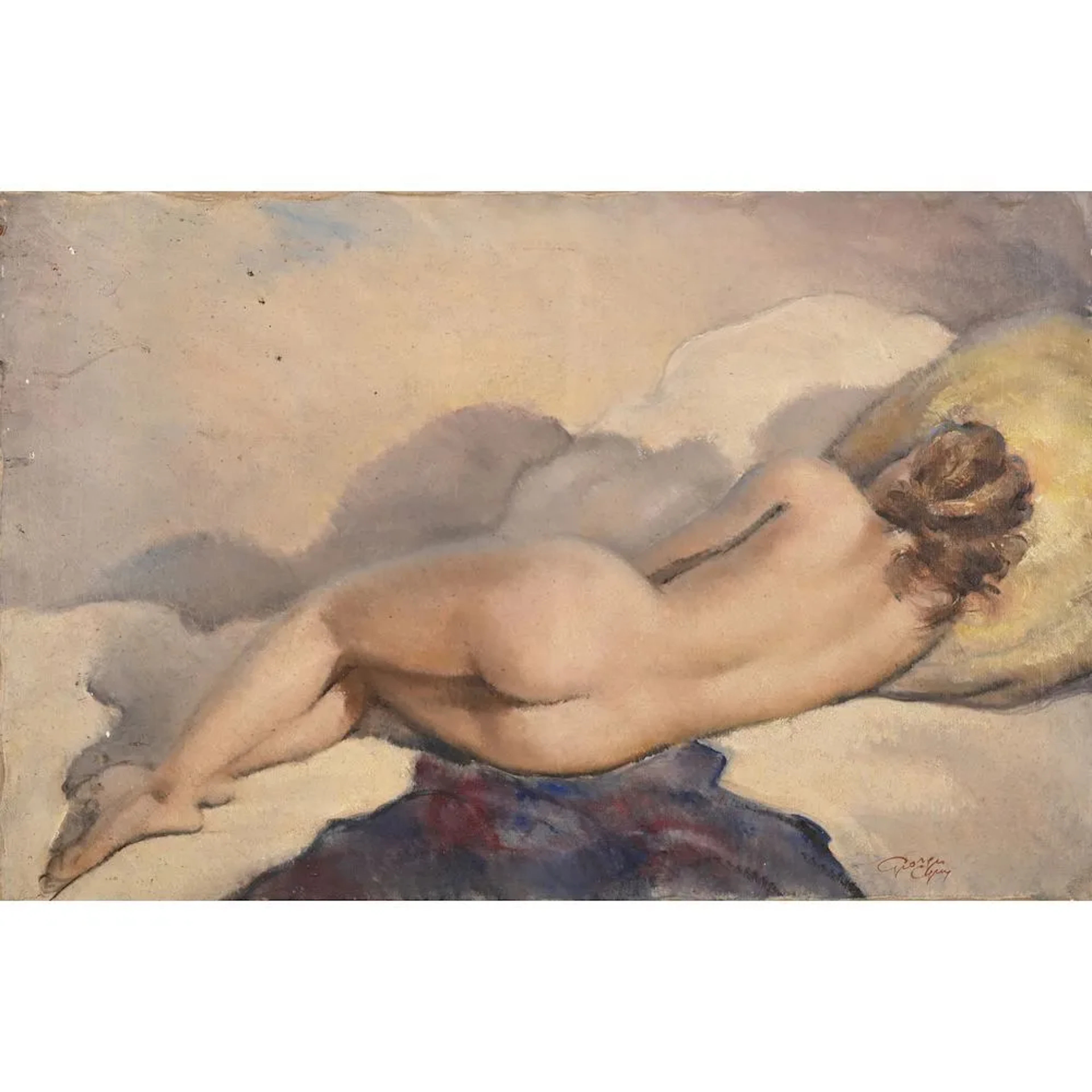 GUINEGAULT, Georges. (1893–1982). “Reclining Nude Model.” Signed oil