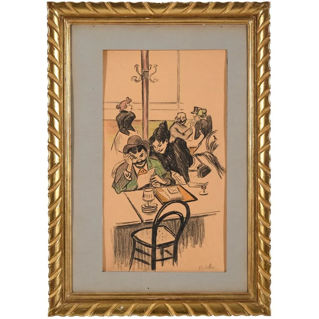 STEINLEN, Théophile Alexandre. (1859–1923). “At the Café.” Charcoal