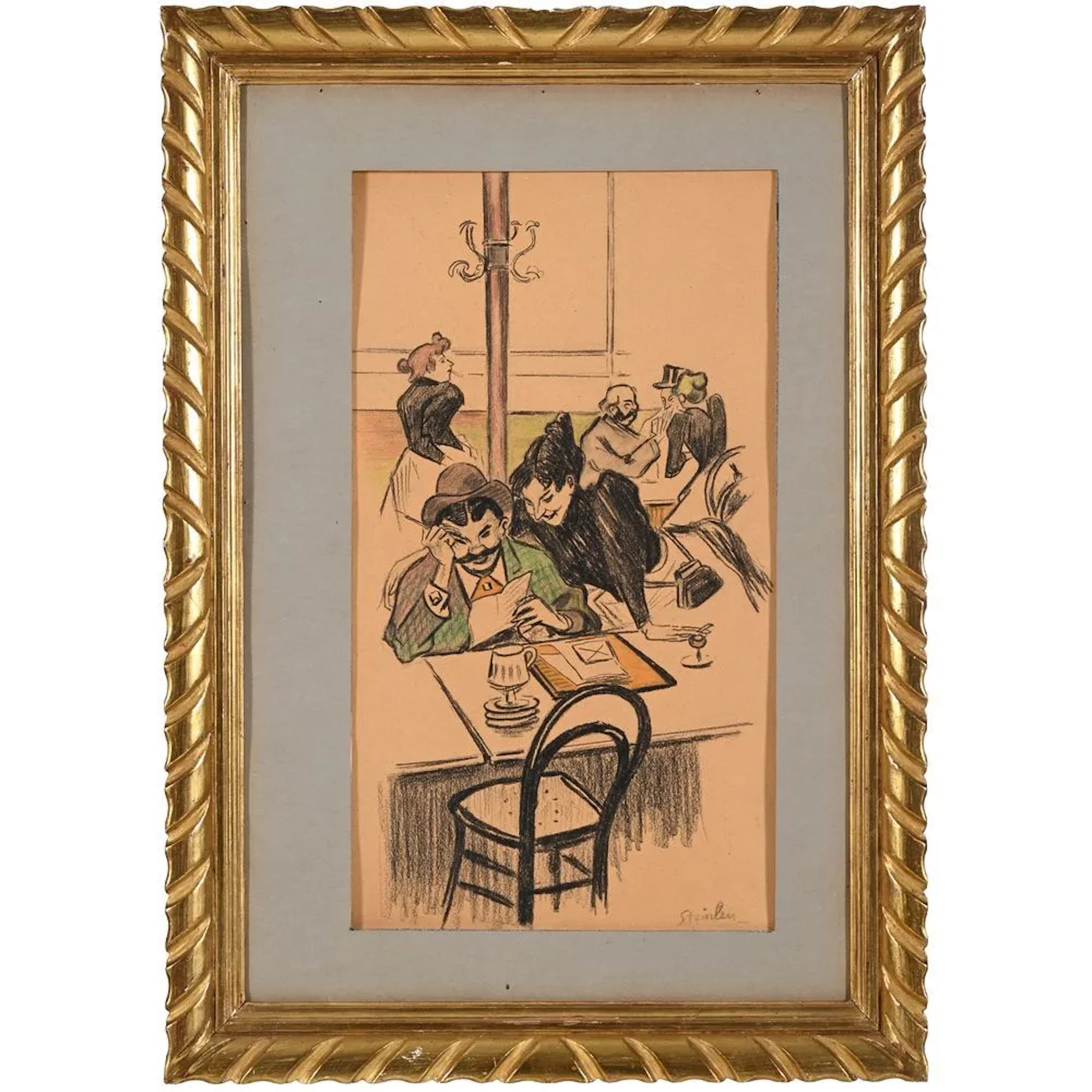 STEINLEN, Théophile Alexandre. (1859–1923). “At the Café.” Charcoal