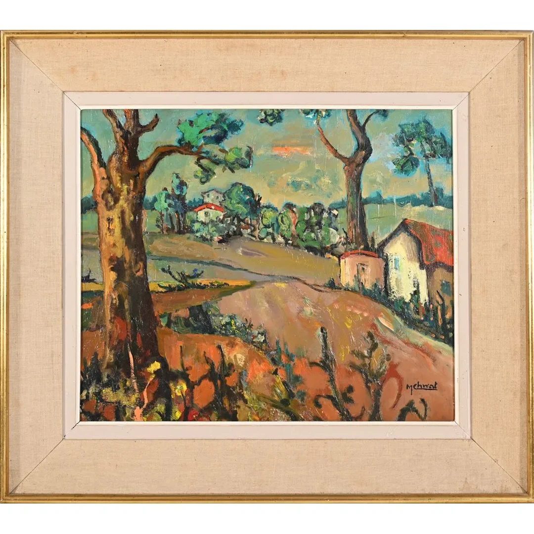 CHWAT Molli. (1888–1979). “Landscape with Houses.” Signed oil on canvas.