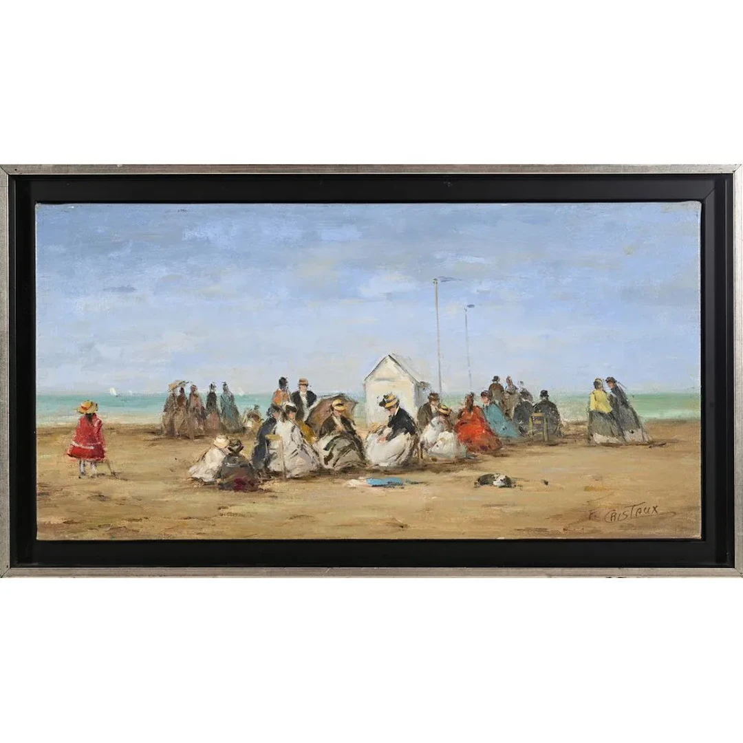 CRISTAUX F. “On the Beach.” Oil on canvas. H. 30, W. 60.