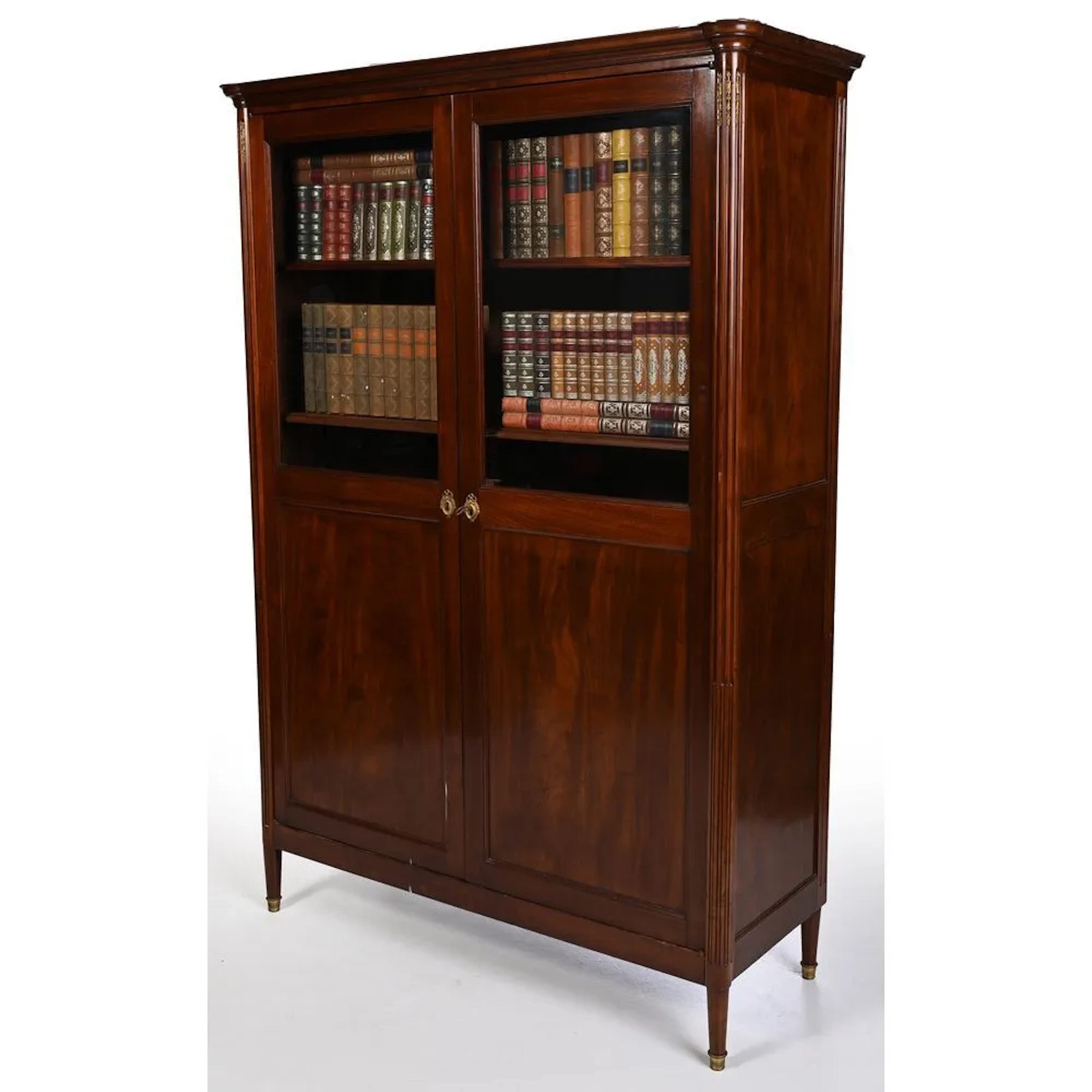 LOUIS XVI mahogany and mahogany veneer LIBRARY with 2 glass doors