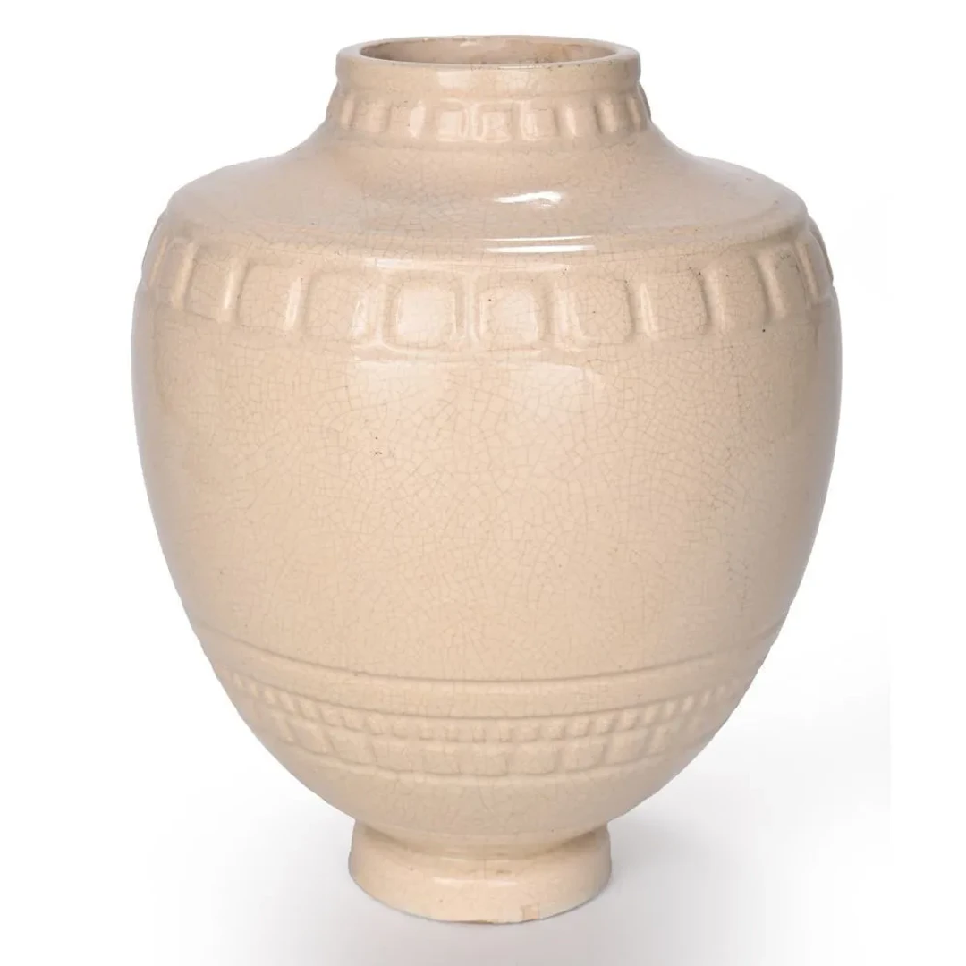 LALLEMANT, Robert. (1902–1954). ART DECO VASE in white crackled ceramic