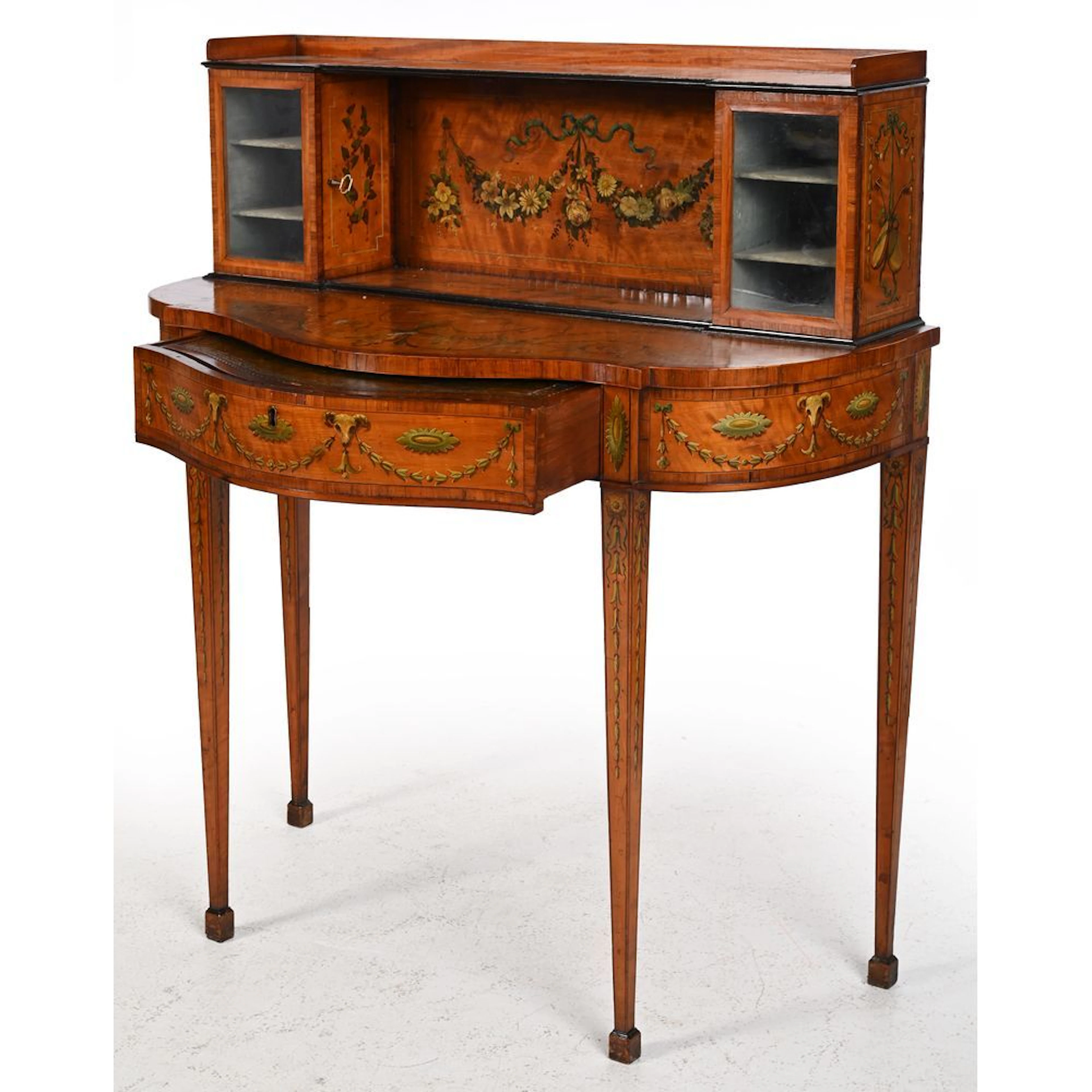 ENGLISH STEP-SIDE DESK made of painted wood, decorated with flowered
