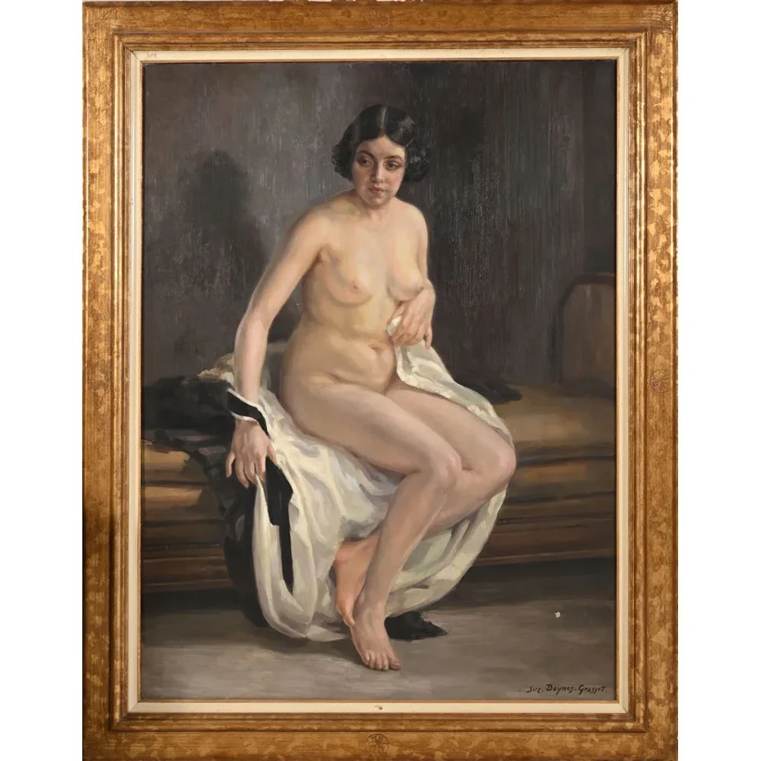 DAYNES-GRASSOT, Suzanne. (1884–1976). “Seated Nude Model.” Oil on