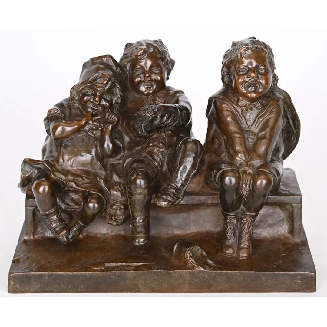 CLARA, Juan. (1875–1958). “Three Children on a Bench ‘In Front of