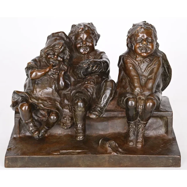 CLARA, Juan. (1875–1958). “Three Children on a Bench ‘In Front of