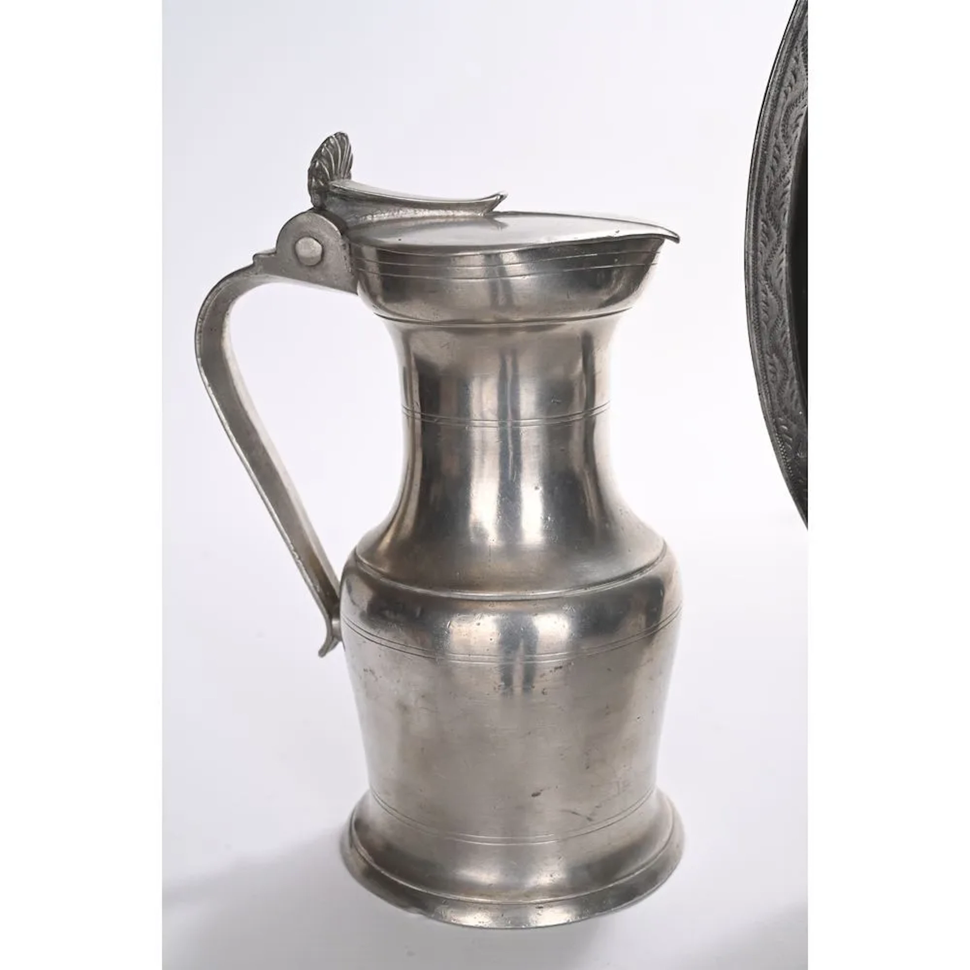 ANGERS by BROUILLET. Baluster-shaped pewter pitcher with fluted bands.