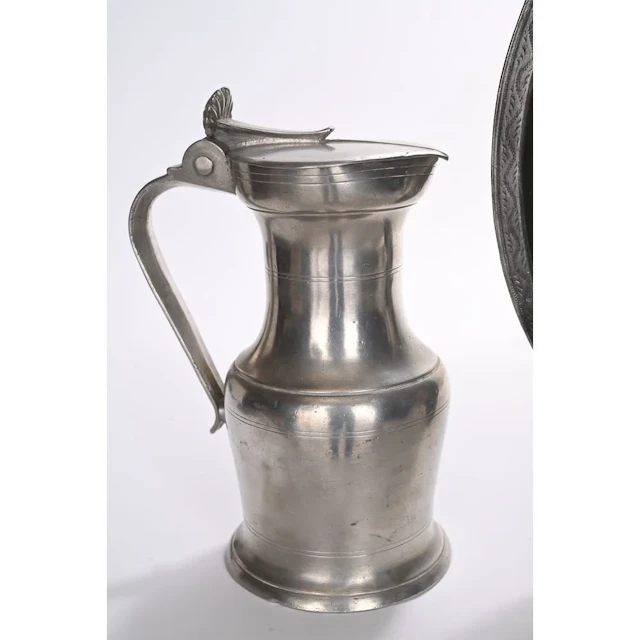 ANGERS by BROUILLET. Baluster-shaped pewter pitcher with fluted bands.
