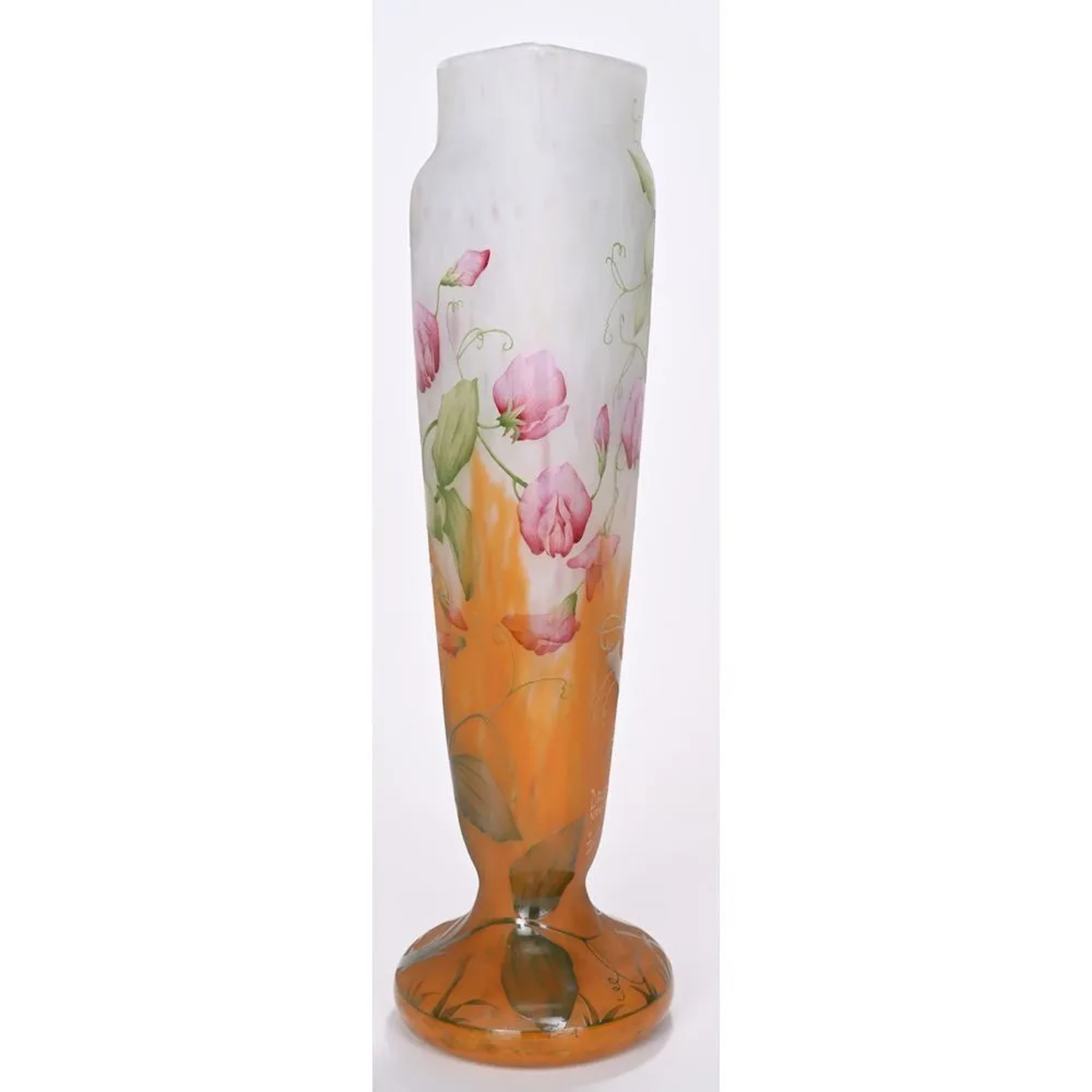 DAUM, NANCY. LARGE VASE on a pedestal, made of acid-etched glass