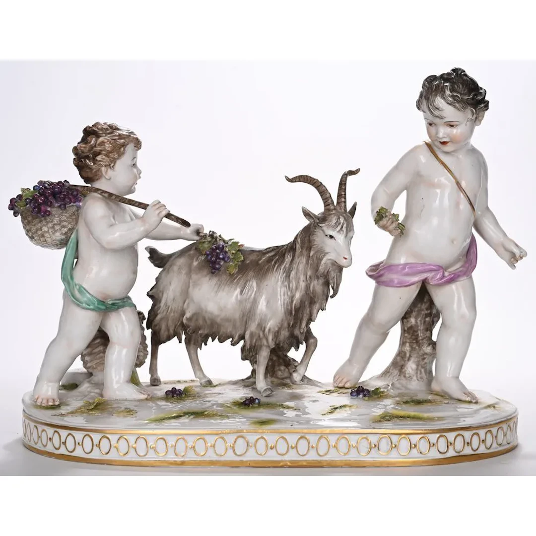 18th-century German porcelain group depicting two cherubs with grapes