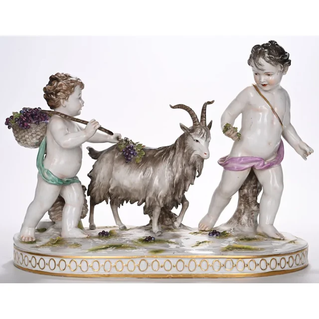 18th-century German porcelain group depicting two cherubs with grapes