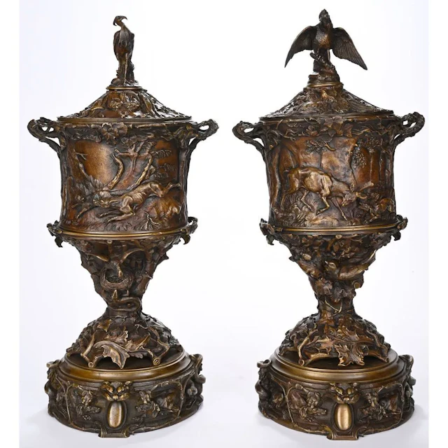 MENE, Pierre-Jules. (1810–1879). “Pair of hunting cups.” Signed bronzes