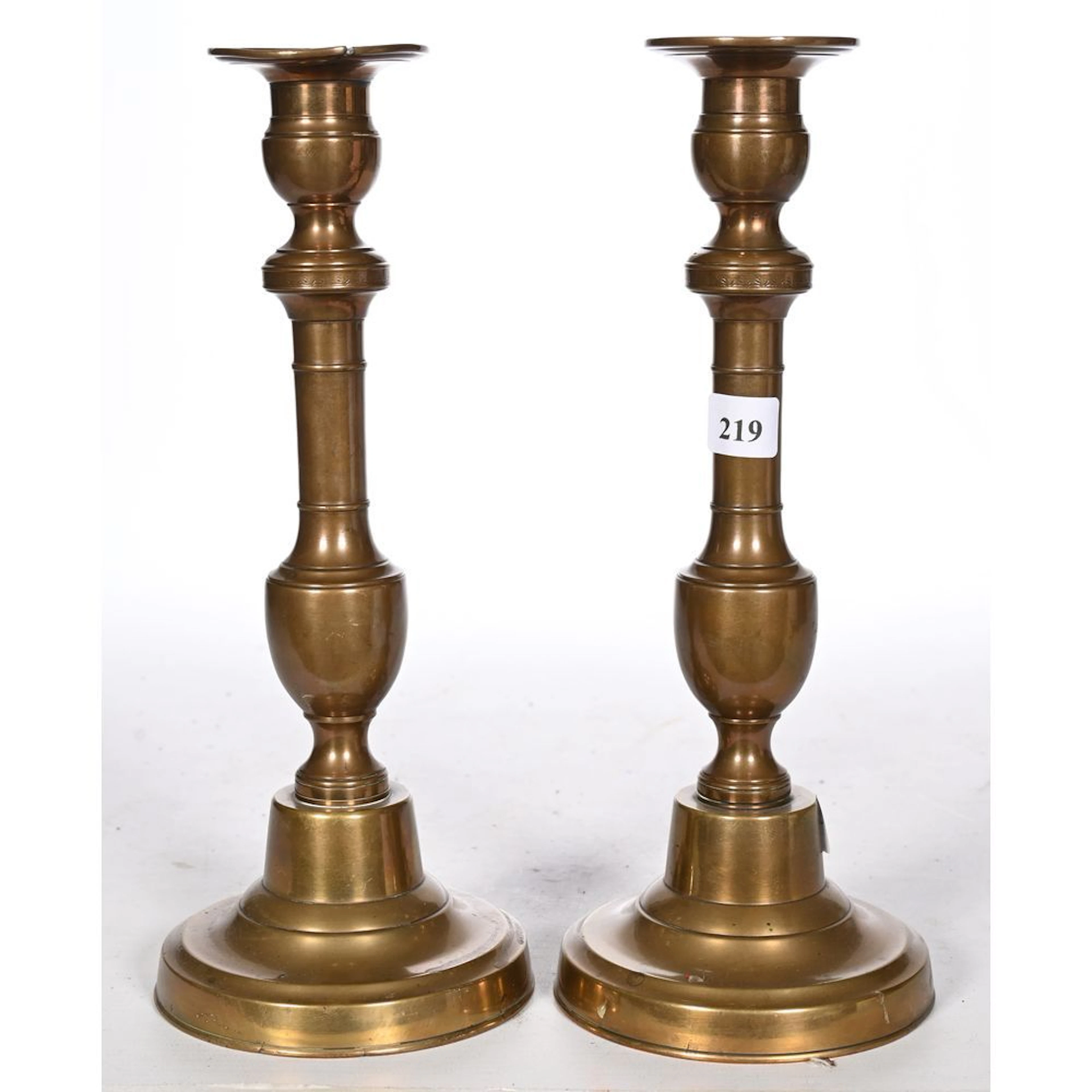 PAIR OF CANDLESTICKS in gilded bronze. Baluster shaft. Antique piece. H.27.