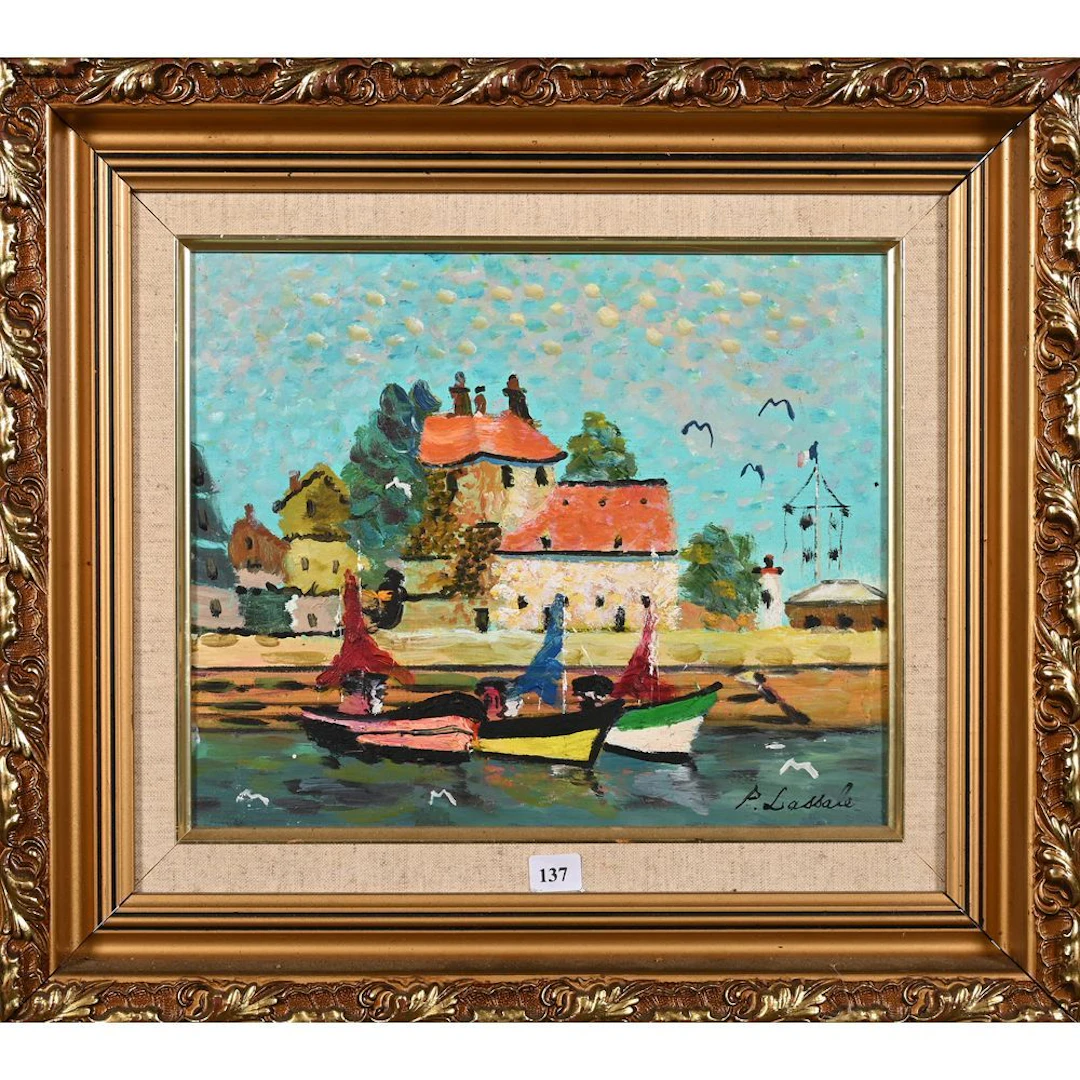LASALLE, Pierre. (Born in 1939). “Honfleur.” Oil on hardboard, signed