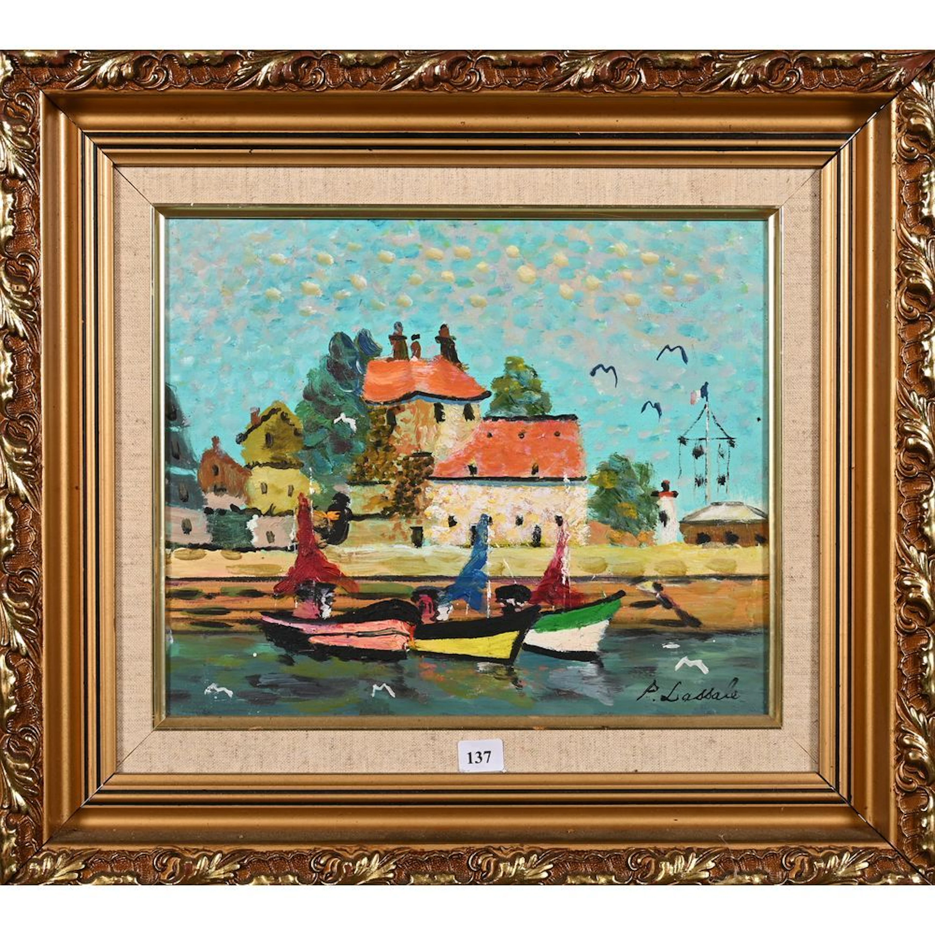 LASALLE, Pierre. (Born in 1939). “Honfleur.” Oil on hardboard, signed