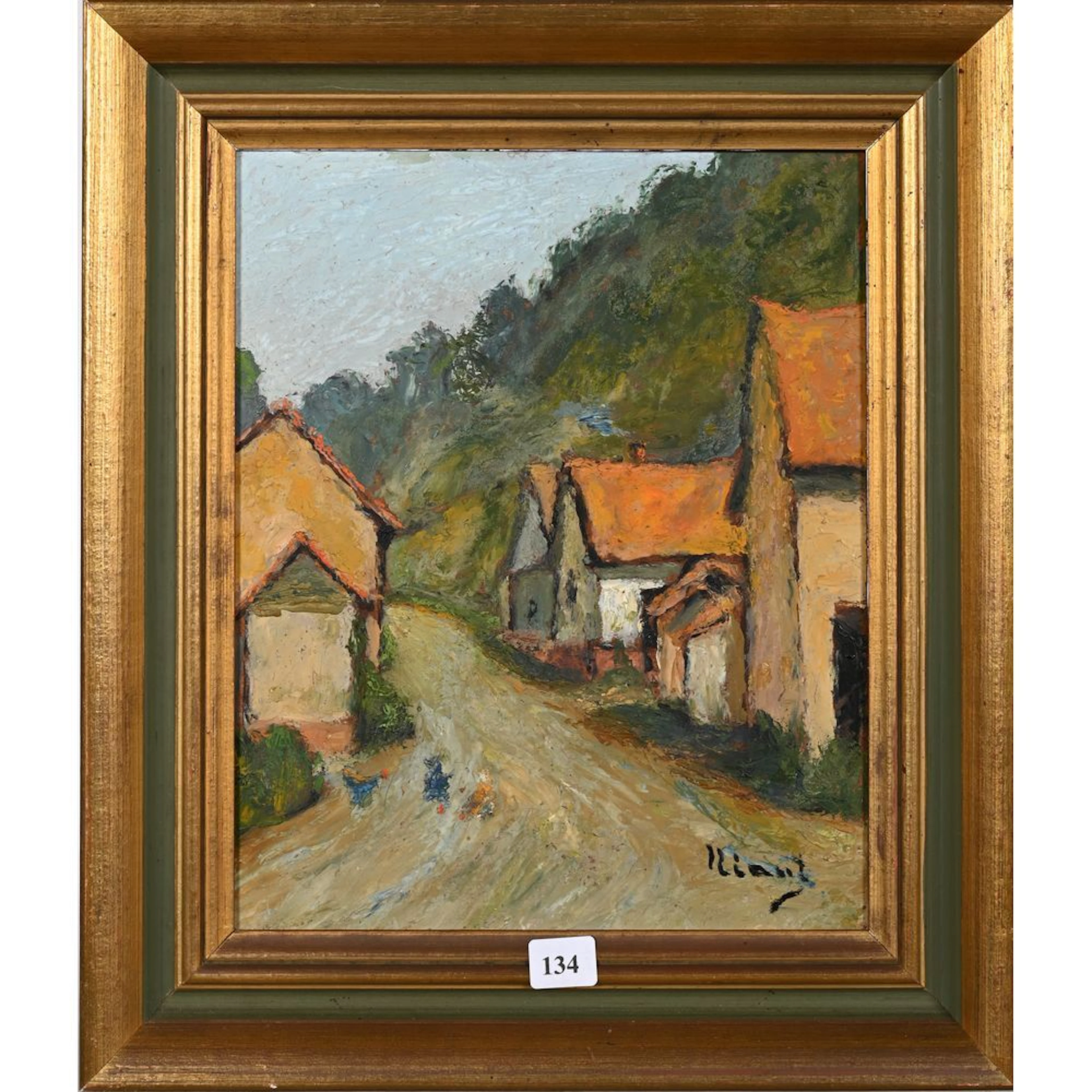 NIAUT, Félix. “Alley in Barly.” Signed oil on hardboard. H. 26, W. 21.