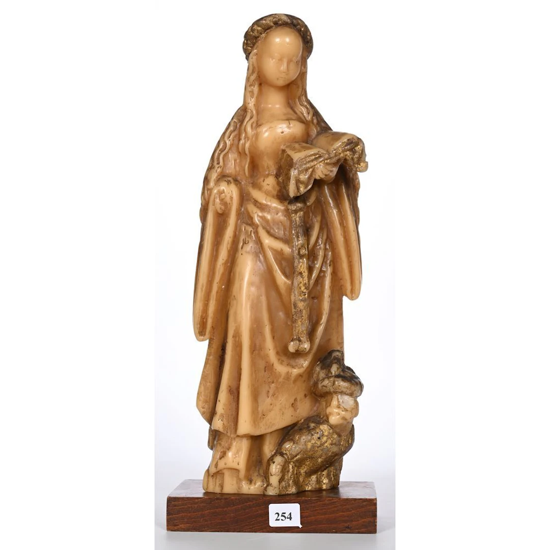 SAINT ANNE, crowned, made of wax. Antique piece. Total height: 38.
