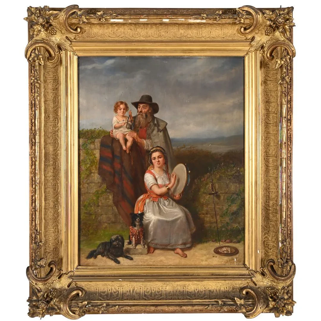 DE LATOUR, Edouard. (1816–1863). “Family of Street Performers.” Oil