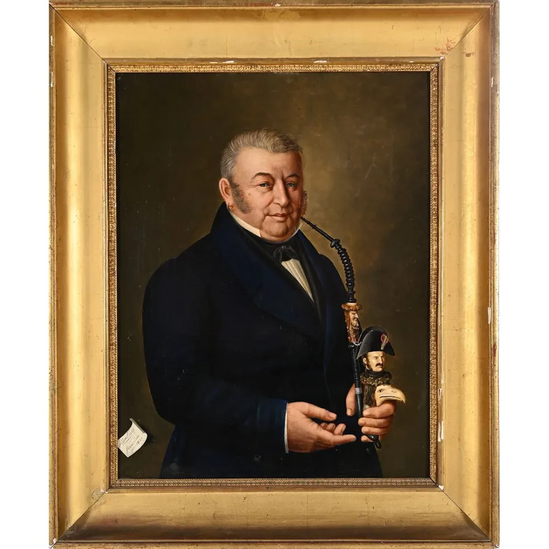 LAMBLARS (?). “Portrait of a Man with a Pipe.” Oil on canvas, signed