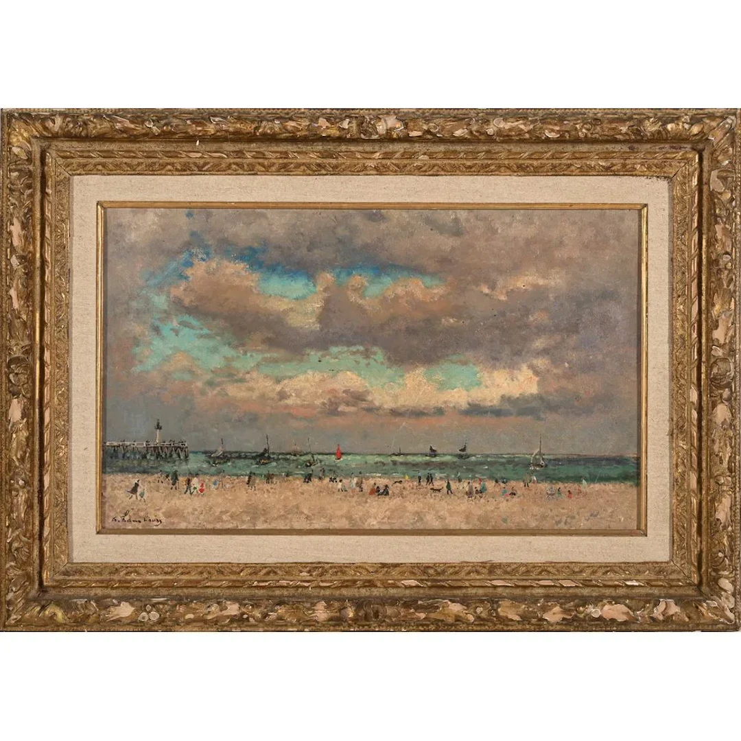 HAMBOURG, André. (1909–1999). “On the Beach, Spring ’62.” Oil on canvas