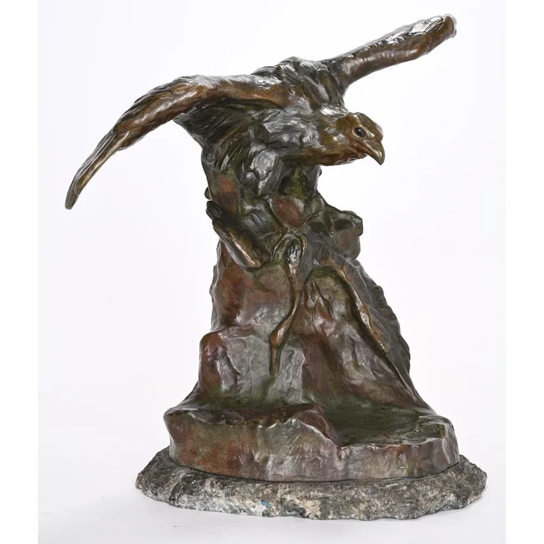 LE SOUDIER, Jane. (1855–1976). “Eagle Catching a Heron.” Bronze with