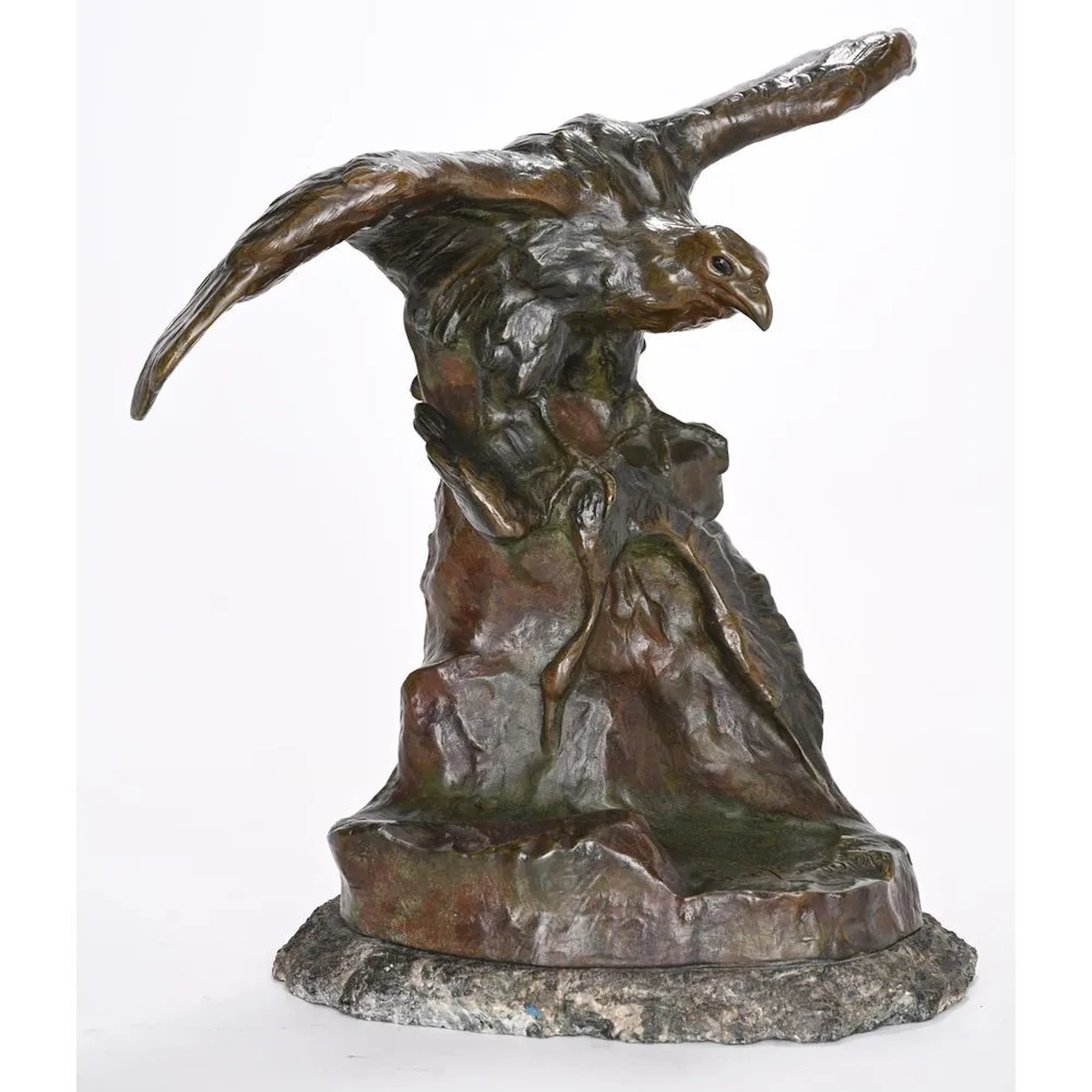 LE SOUDIER, Jane. (1855–1976). “Eagle Catching a Heron.” Bronze with