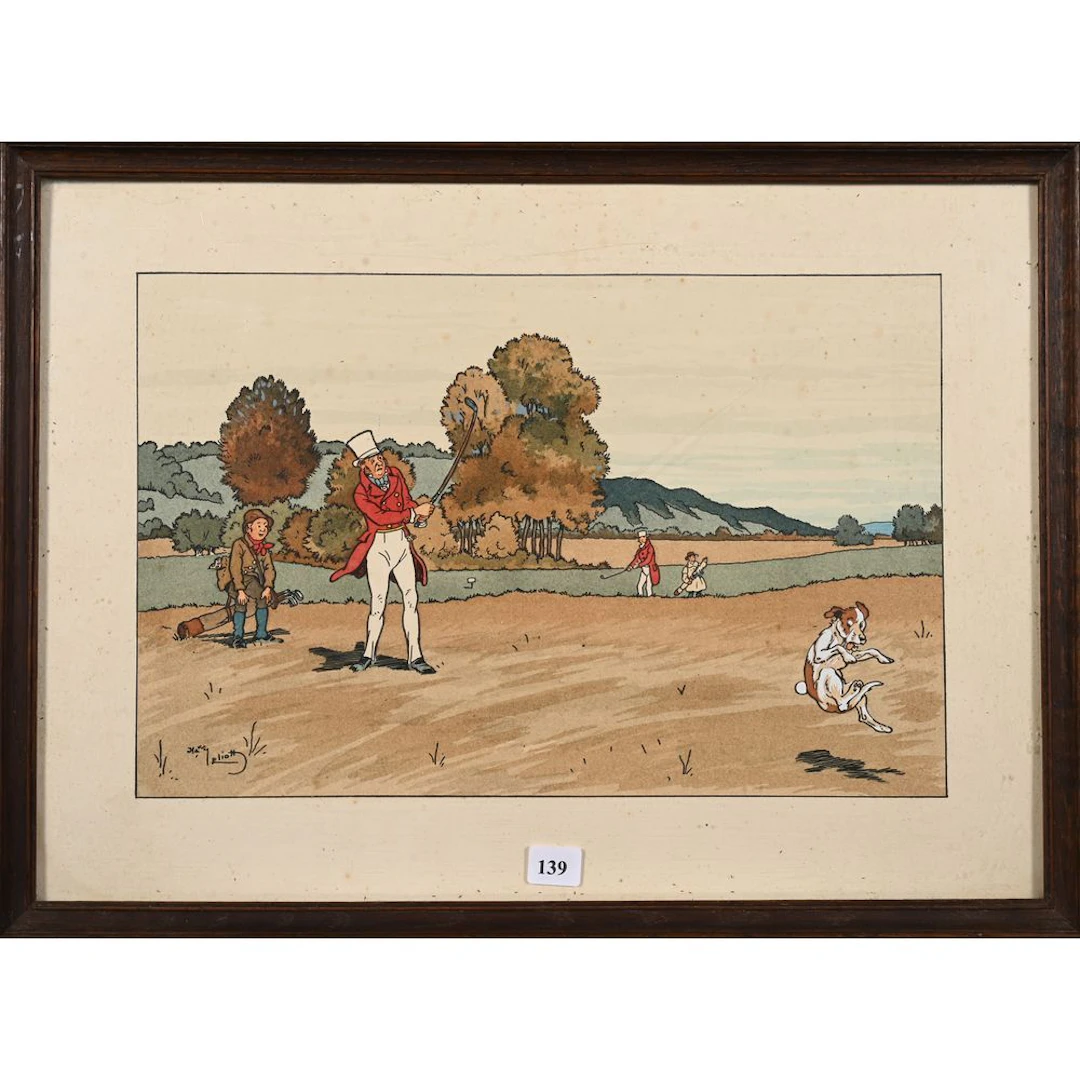 HARRY ELIOTT. “The Golf Game.” Engraving. H. 22, W. 34.