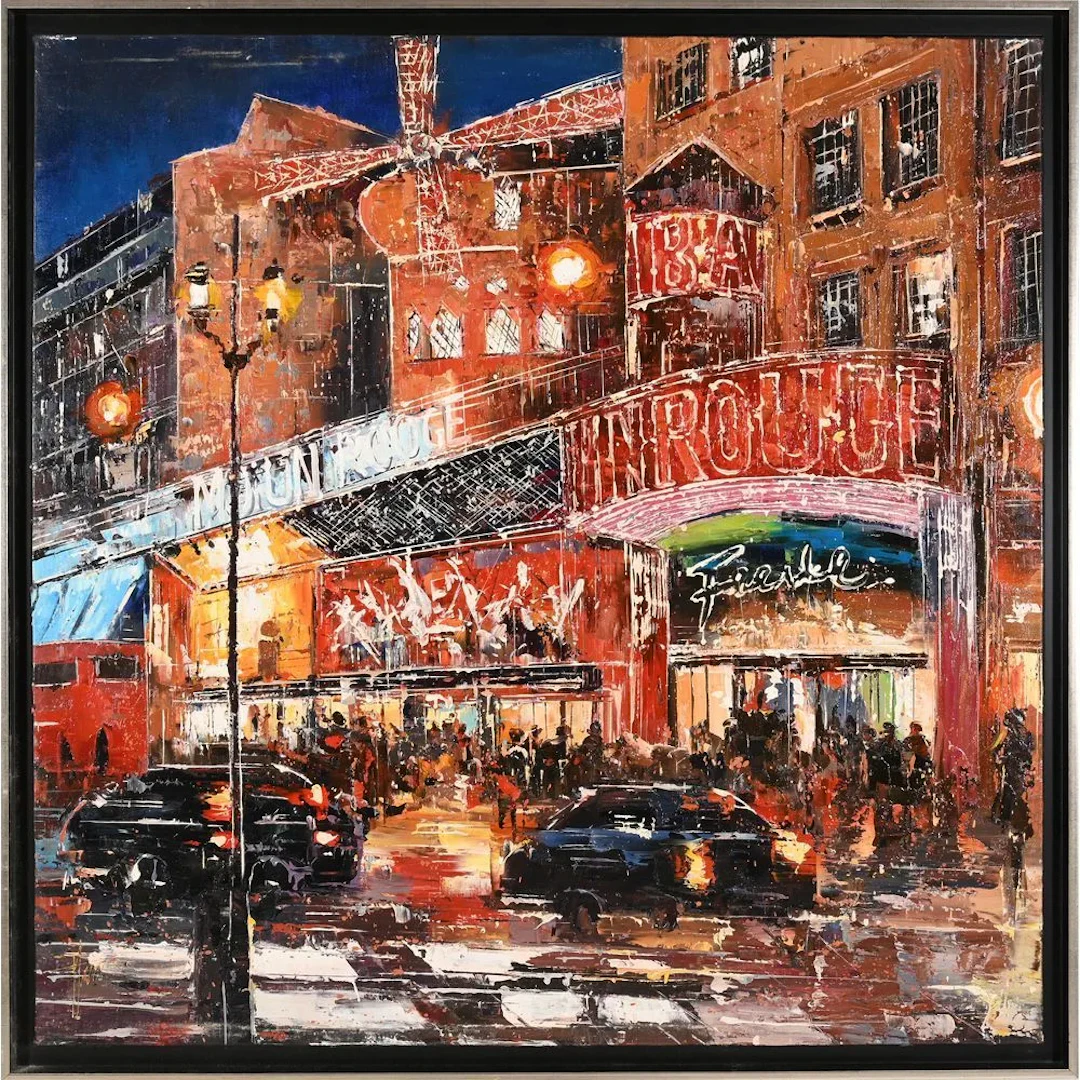 PALMIERI, Antonio. (1946–2019). “The Moulin Rouge in the Snow.” Oil