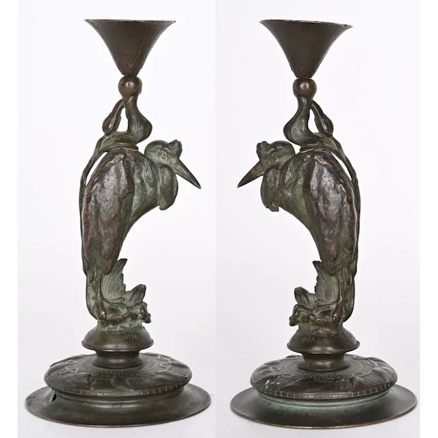 CAIN, Auguste. (1821–1894). “Pair of small candlesticks, featuring
