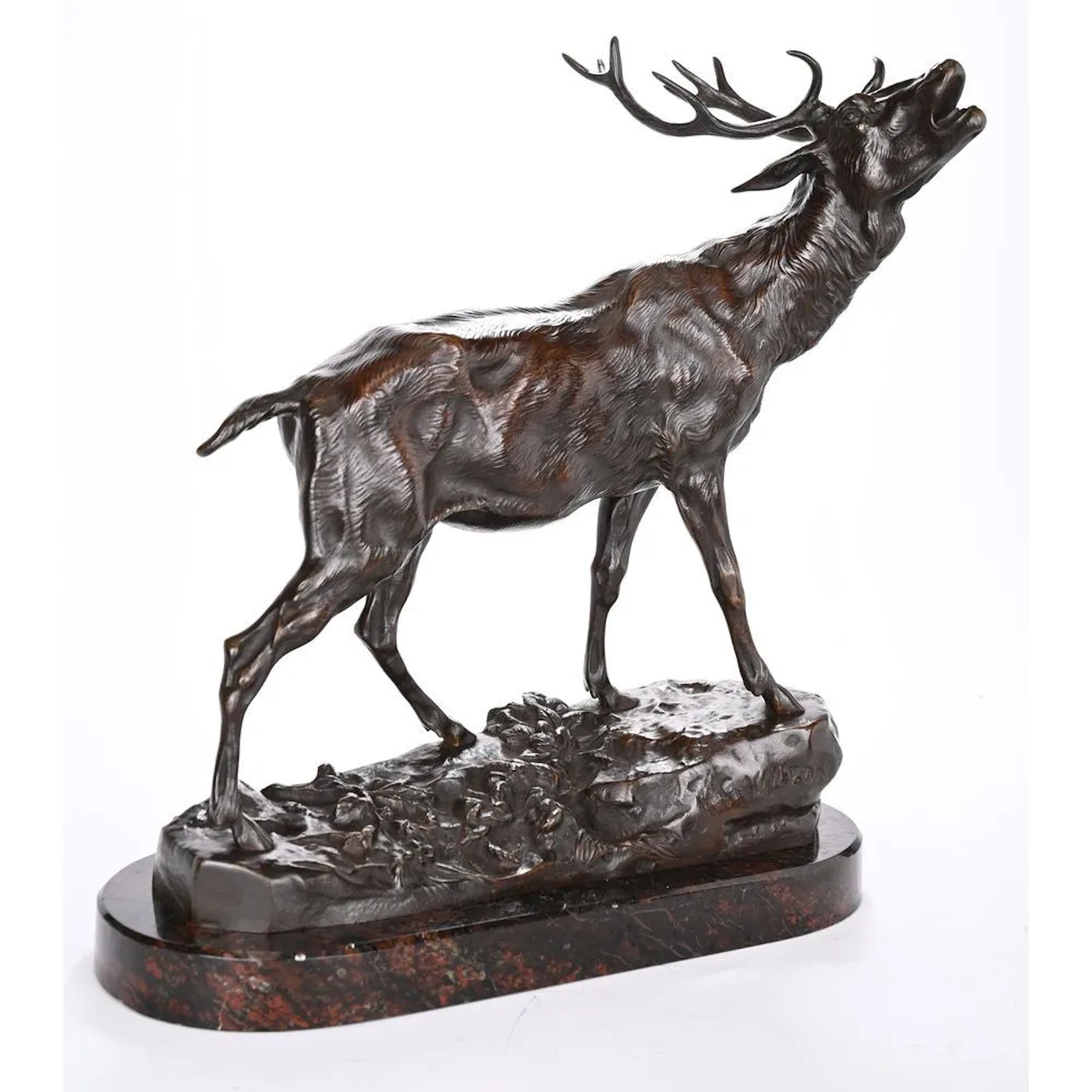 VALTON, Charles. (1851–1918). “Bellowing Stag.” Bronze with a brown