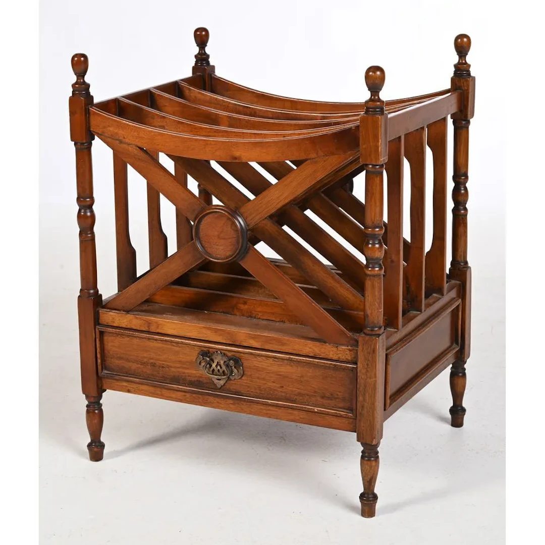 RESTAURATION-STYLE MAGAZINE RACK in walnut with a Jacob-style base.