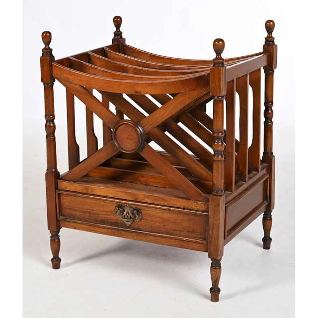 RESTAURATION-STYLE MAGAZINE RACK in walnut with a Jacob-style base.