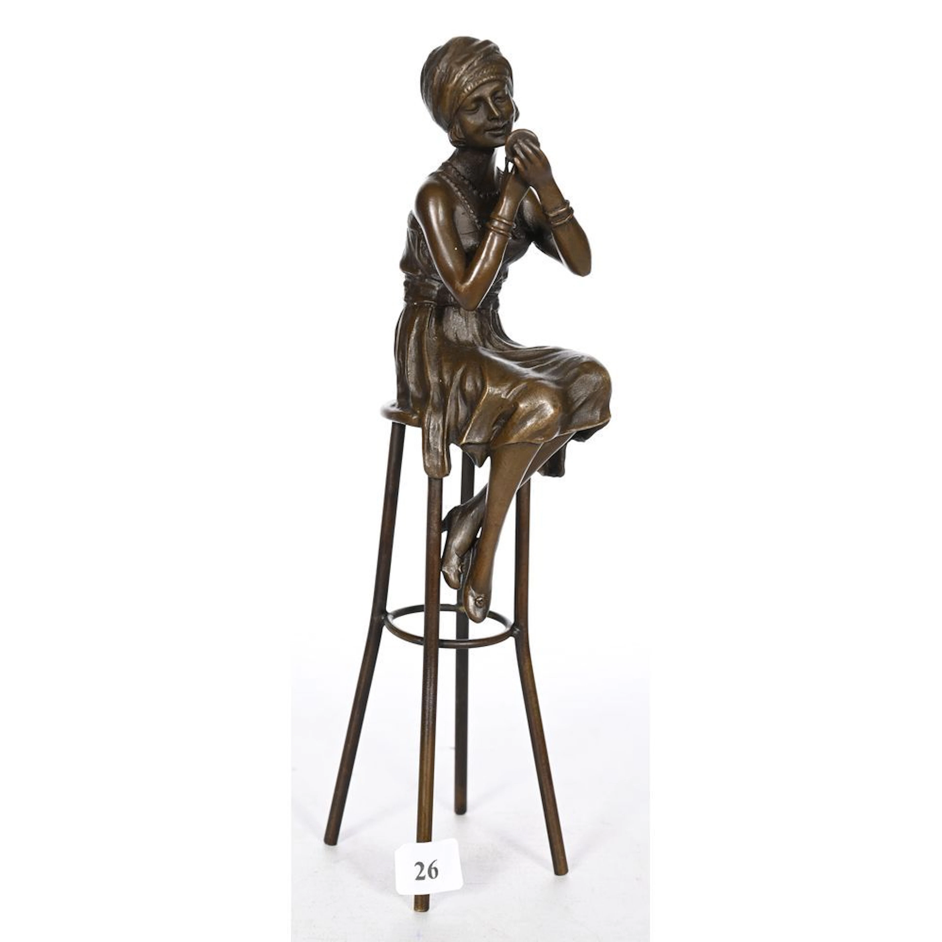 CHIPARUS. (After). “Young Woman Seated with Lipstick.” Bronze with