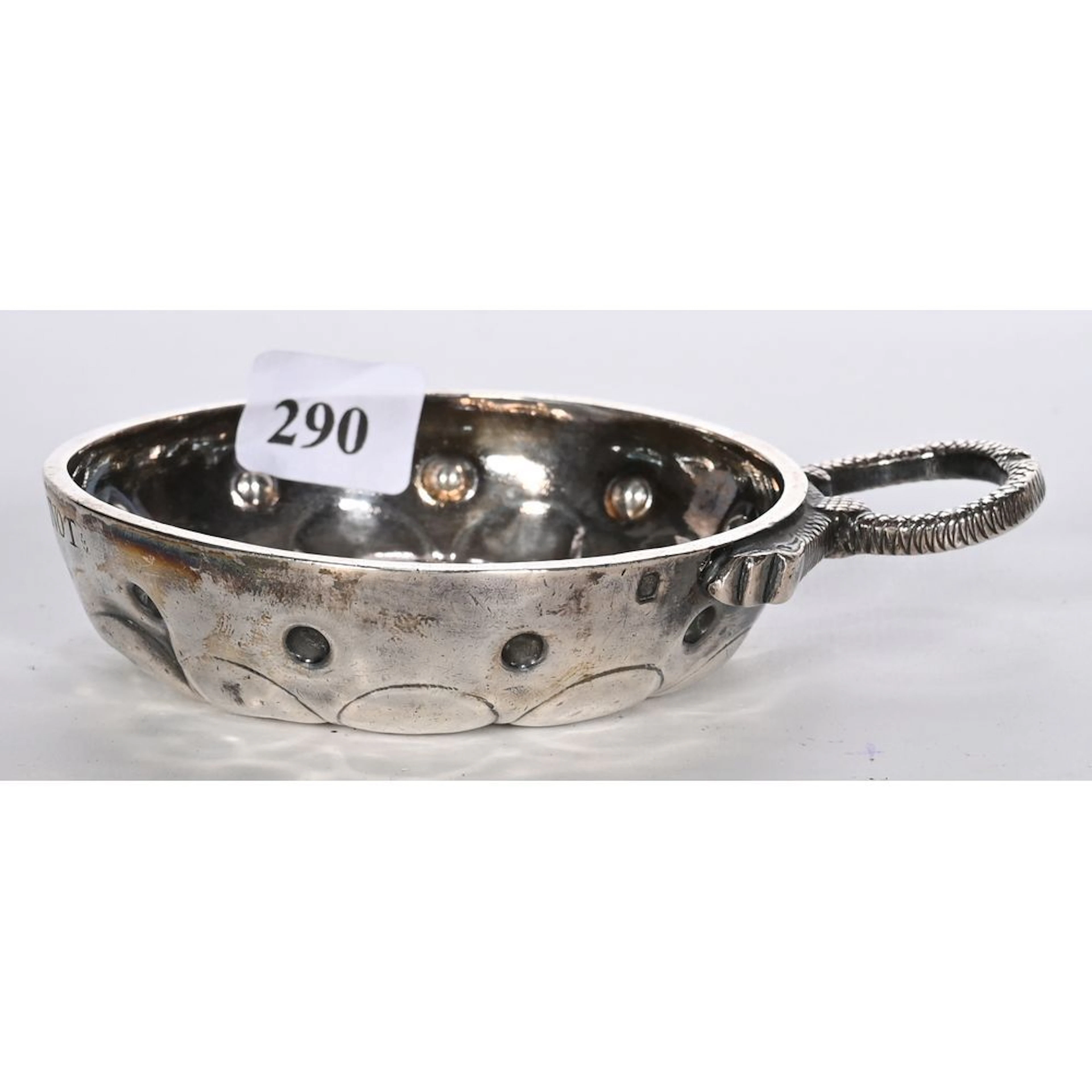 Solid silver TASTEVIN hallmarked with Minerva. Snake-shaped handle.