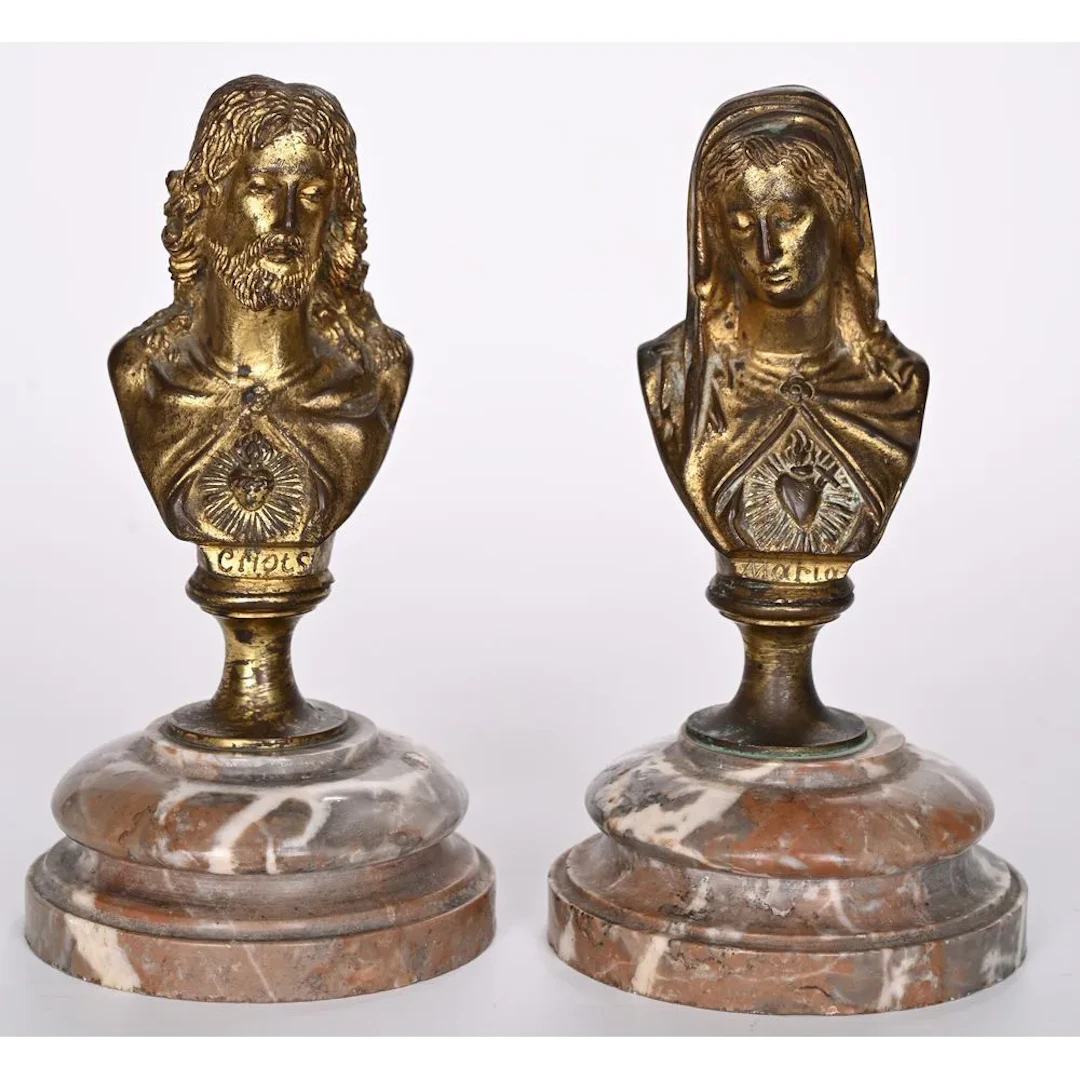 PAIR OF gilded bronze figures depicting Christ and the Virgin Mary