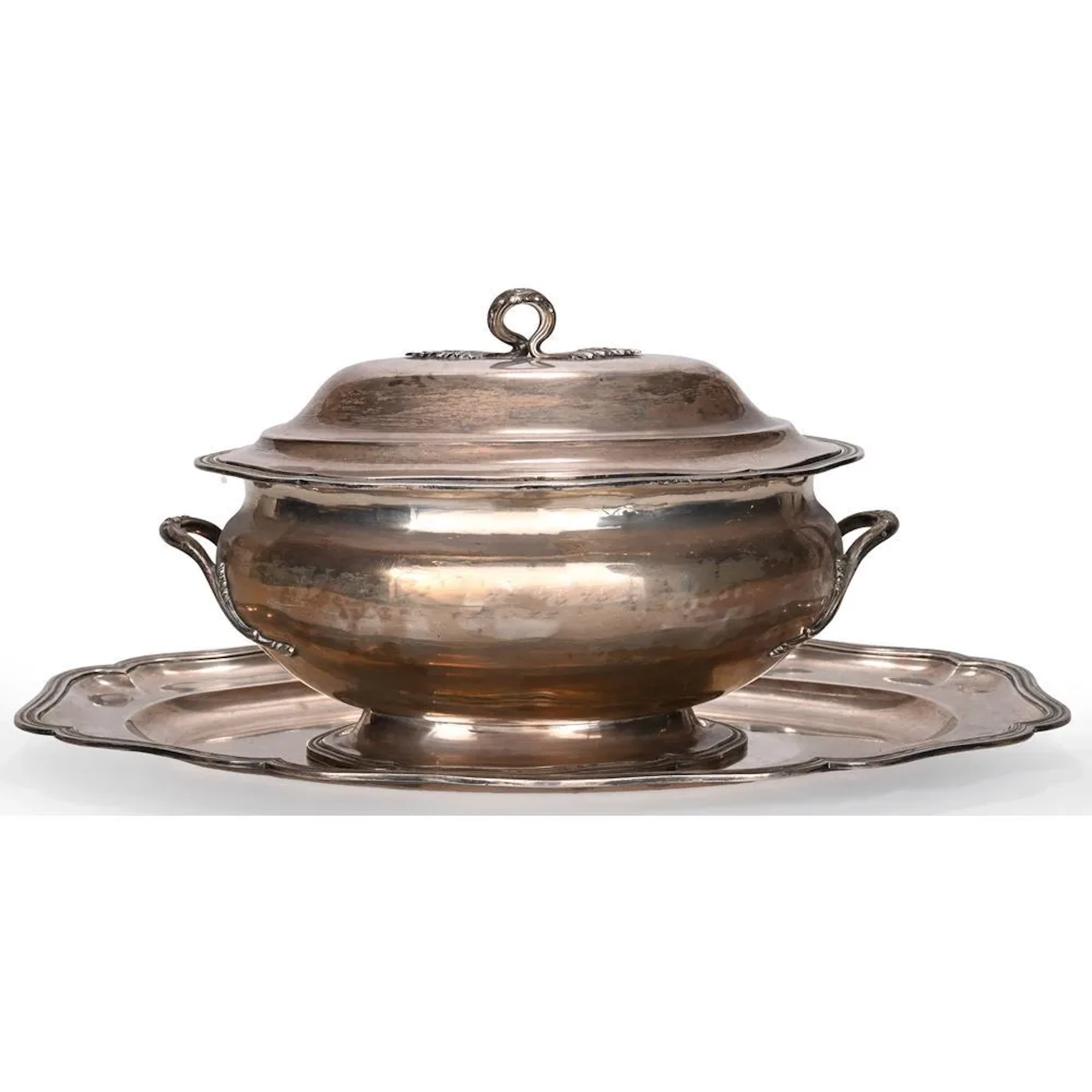 LARGE SOUP Tureen AND ITS LID on its solid silver display platter