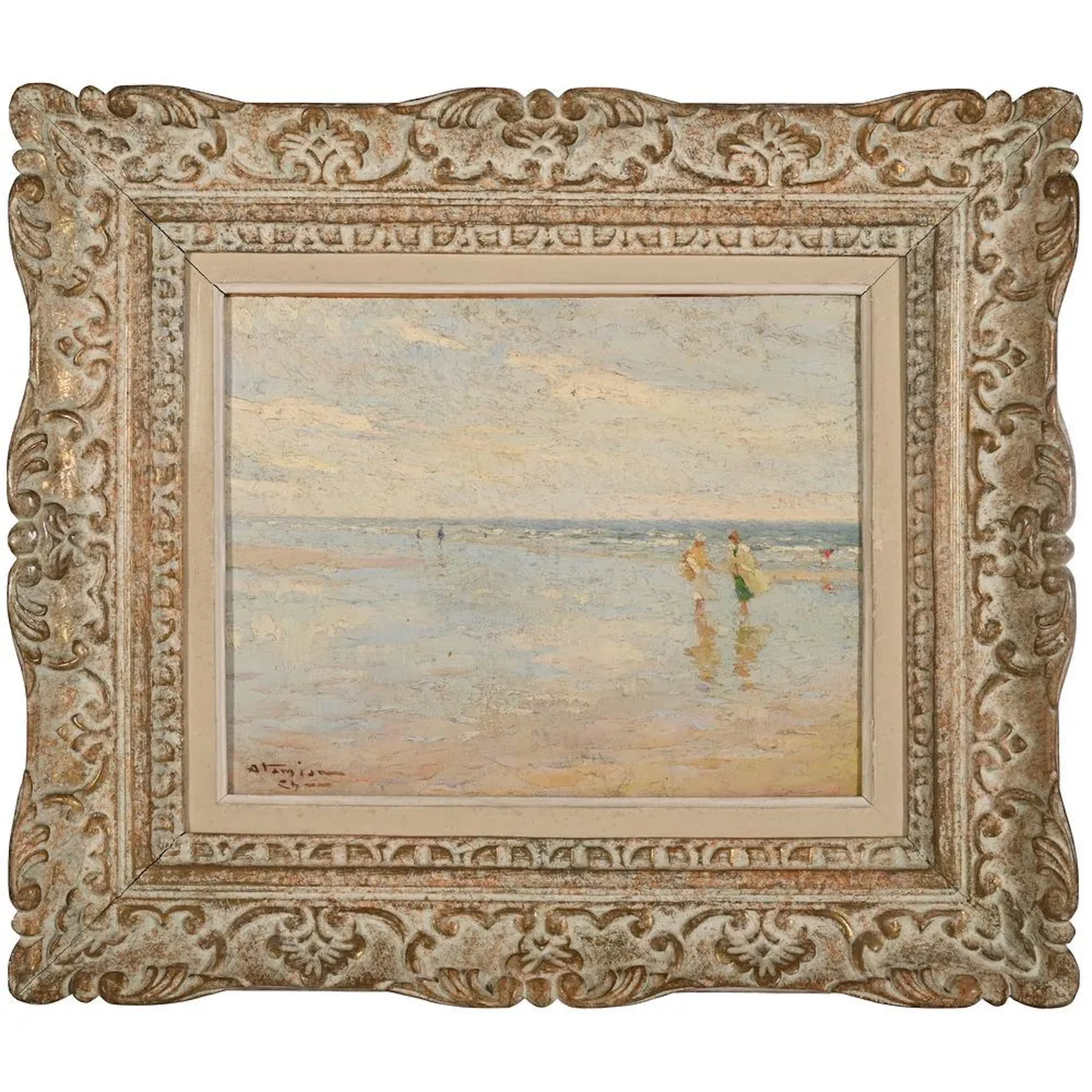 ATAMIAN, Charles. (1872–1947). “Seaside with Young Women.” Oil on
