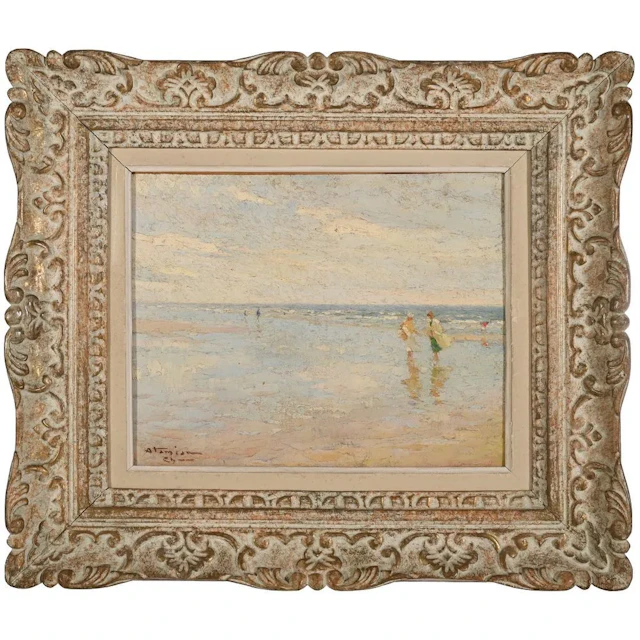 ATAMIAN, Charles. (1872–1947). “Seaside with Young Women.” Oil on