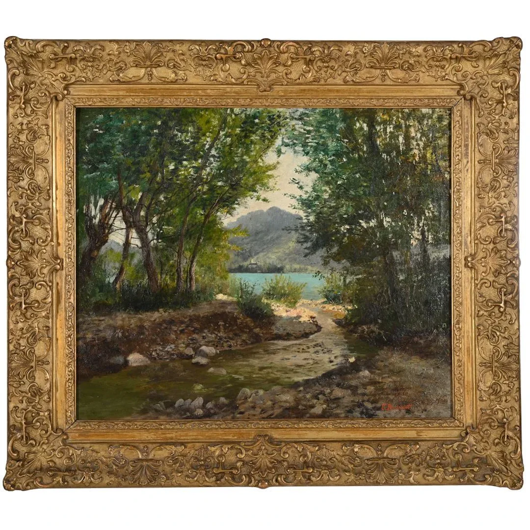 BOUSQUET, Charles. (1856–1946). “Lakeside Landscape.” Oil on canvas