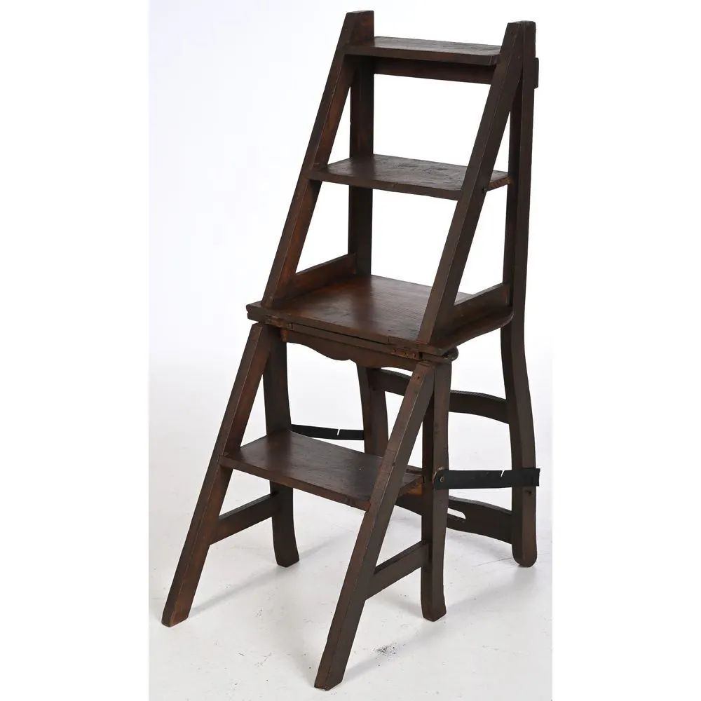 Library Stool 4-step library stool in natural wood. H.90 W.34 D.unfolded 53. | Barnebys