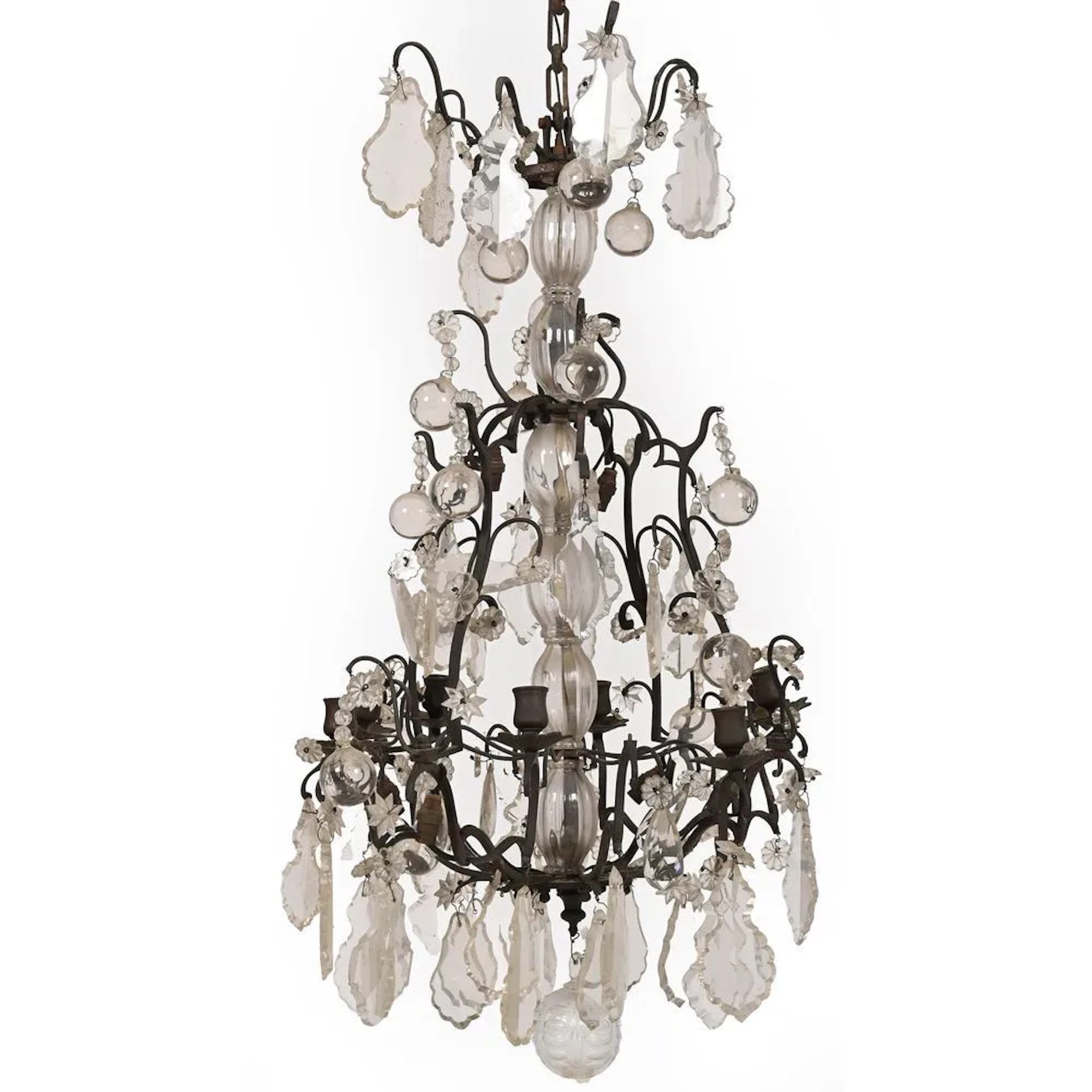 2-level patinated metal cage LUSTRE with cut-out pendants. (Some pendants