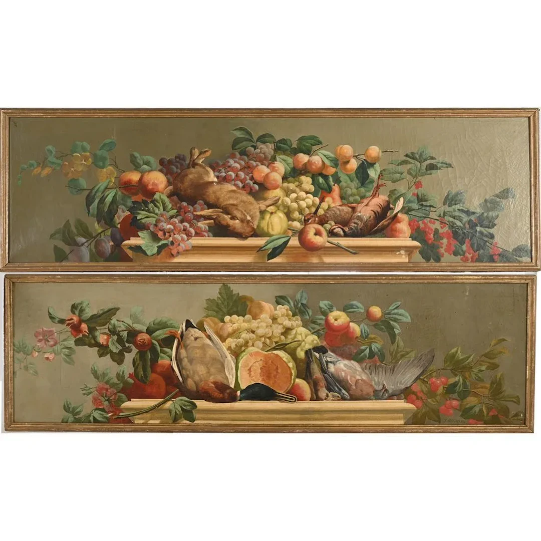 BAUMANN, J. ECOLE DU NORD, late 19th century. “Pair of still lifes