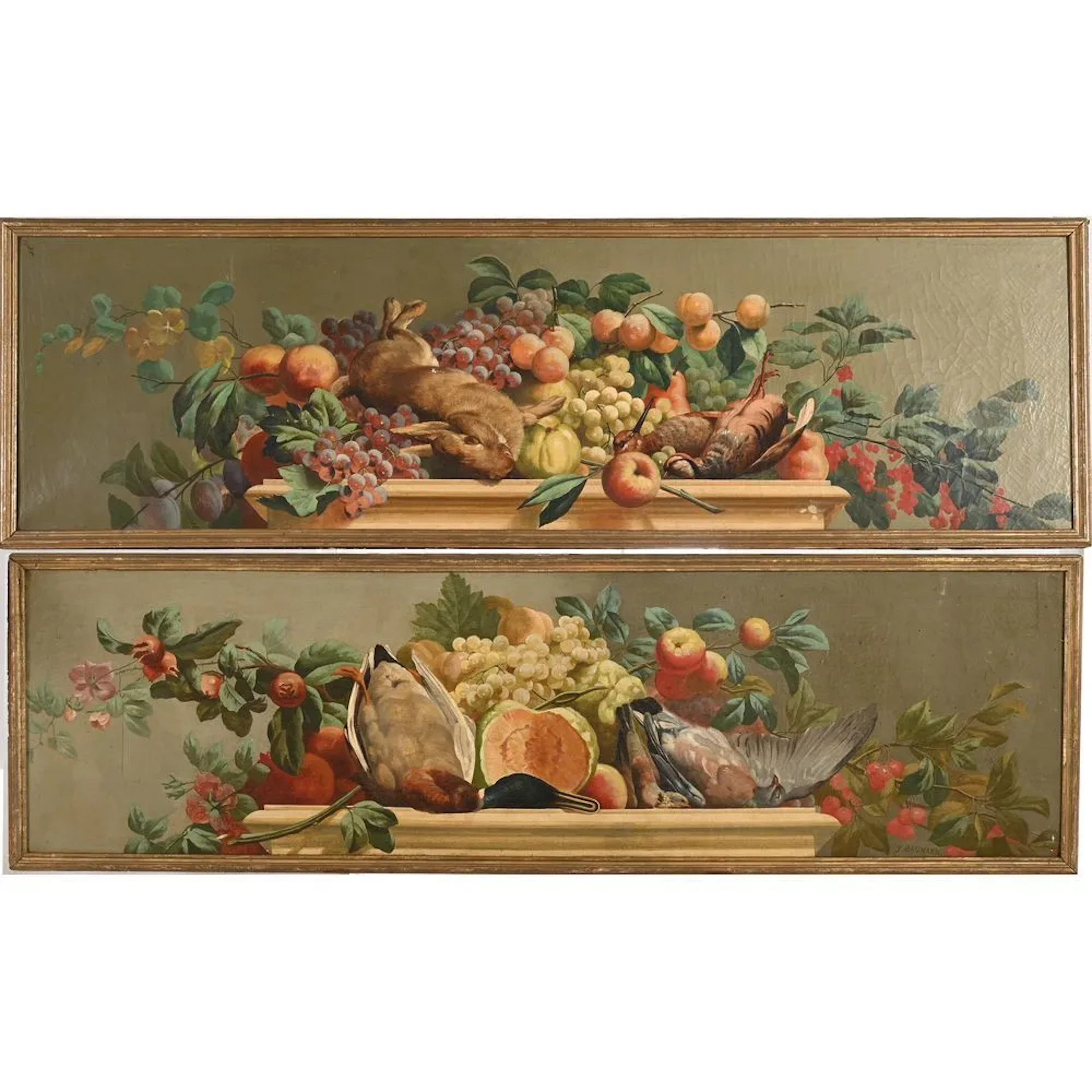 BAUMANN, J. ECOLE DU NORD, late 19th century. “Pair of still lifes