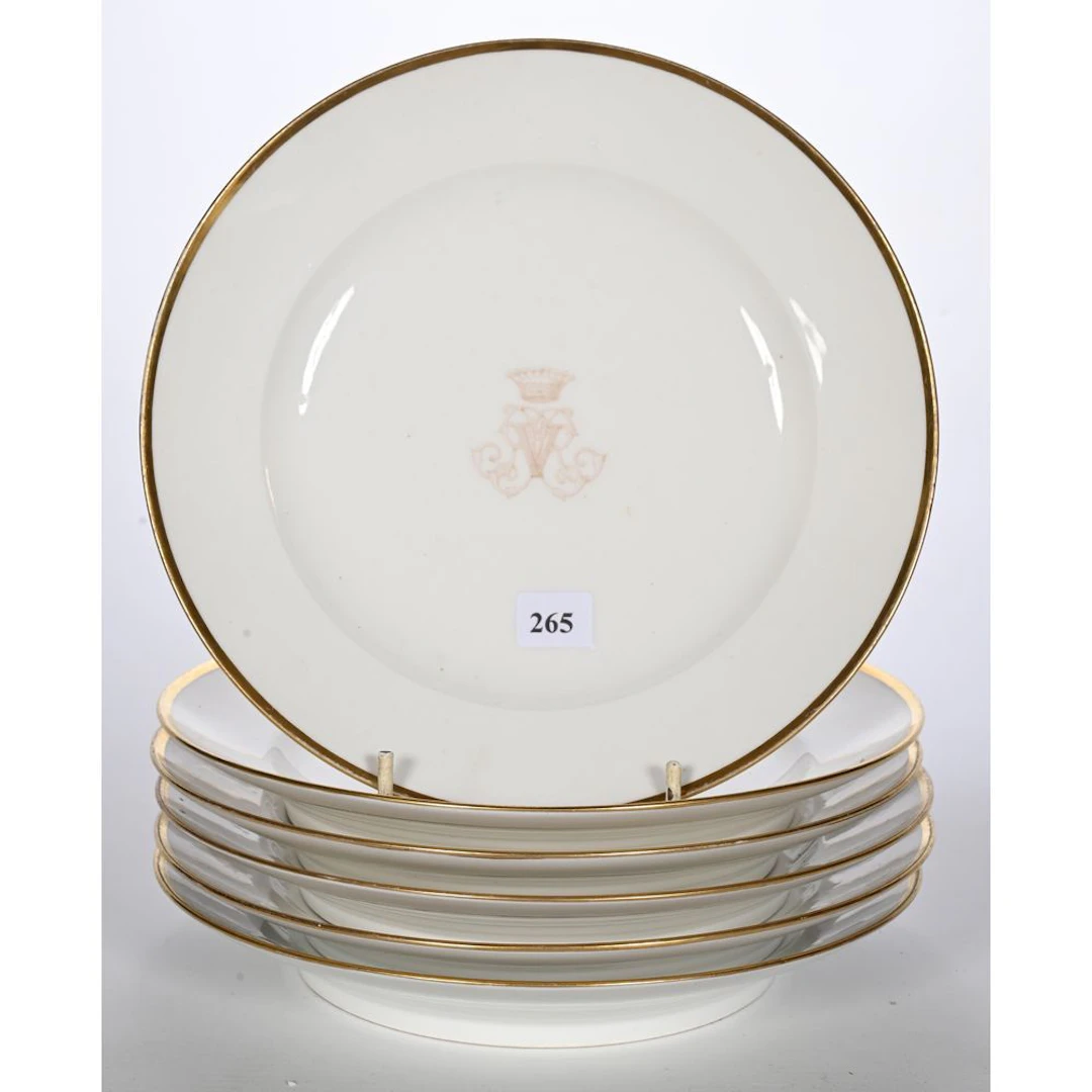 SEVRES. SET OF 6 porcelain plates with a border decorated with gold
