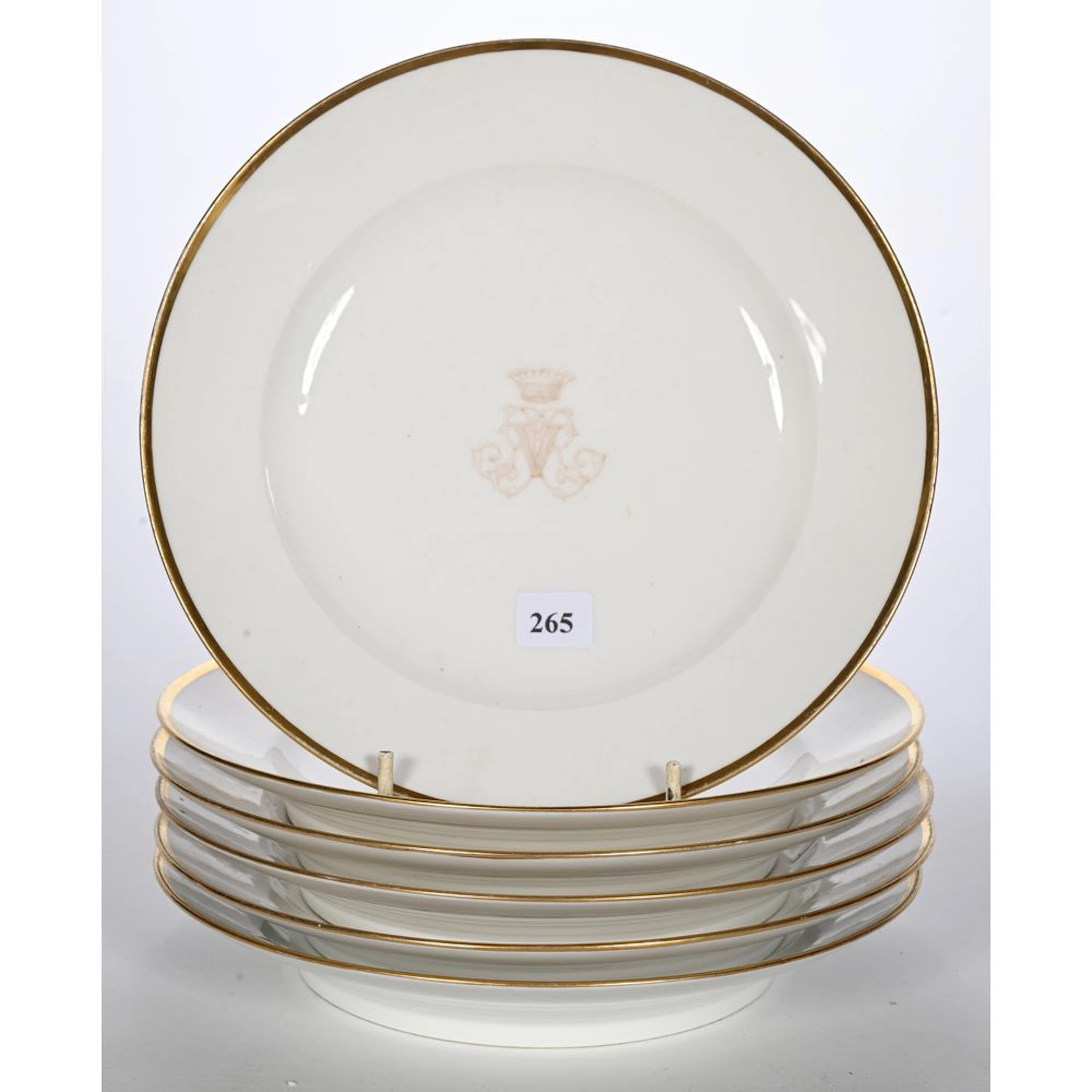 SEVRES. SET OF 6 porcelain plates with a border decorated with gold