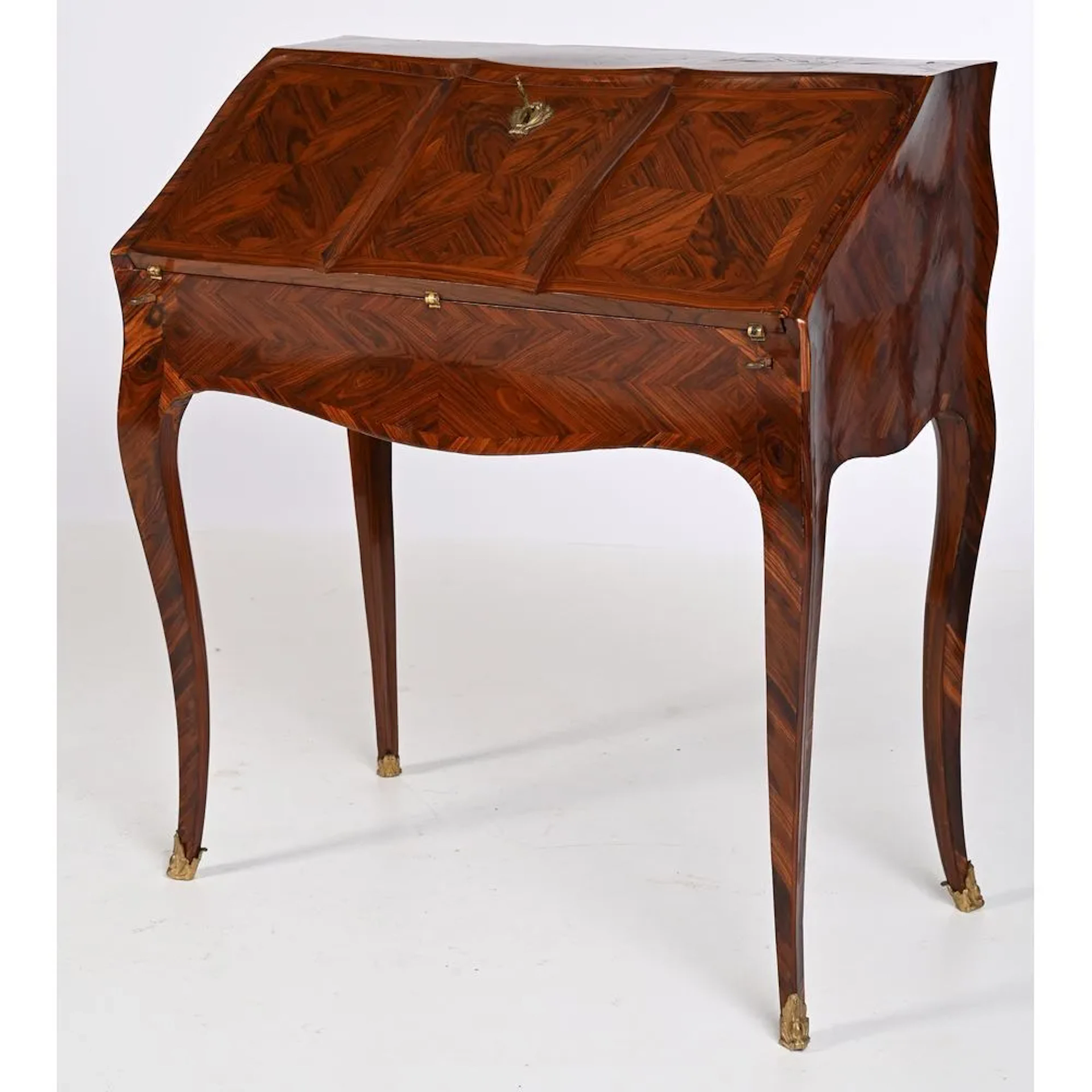 REGENCE PENTE DESK in violet and rosewood veneer with crossbow front.